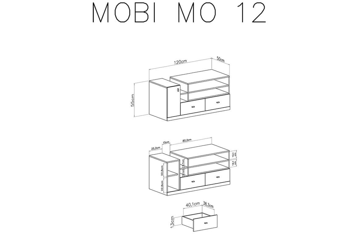 TV stolek Mobi MO12 - 120 cm - bílá / tyrkysová wnetrze Skříňky rtv mobi