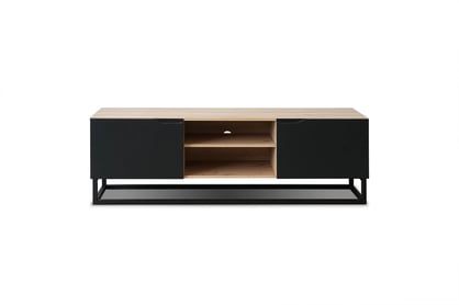 TV stolík Loftia Mini 160 cm na kovových nožičkách - dub artisan / čierny mat TV skrinka Loftia s kovovým podstavcom Mini - artisan/čierny mat
