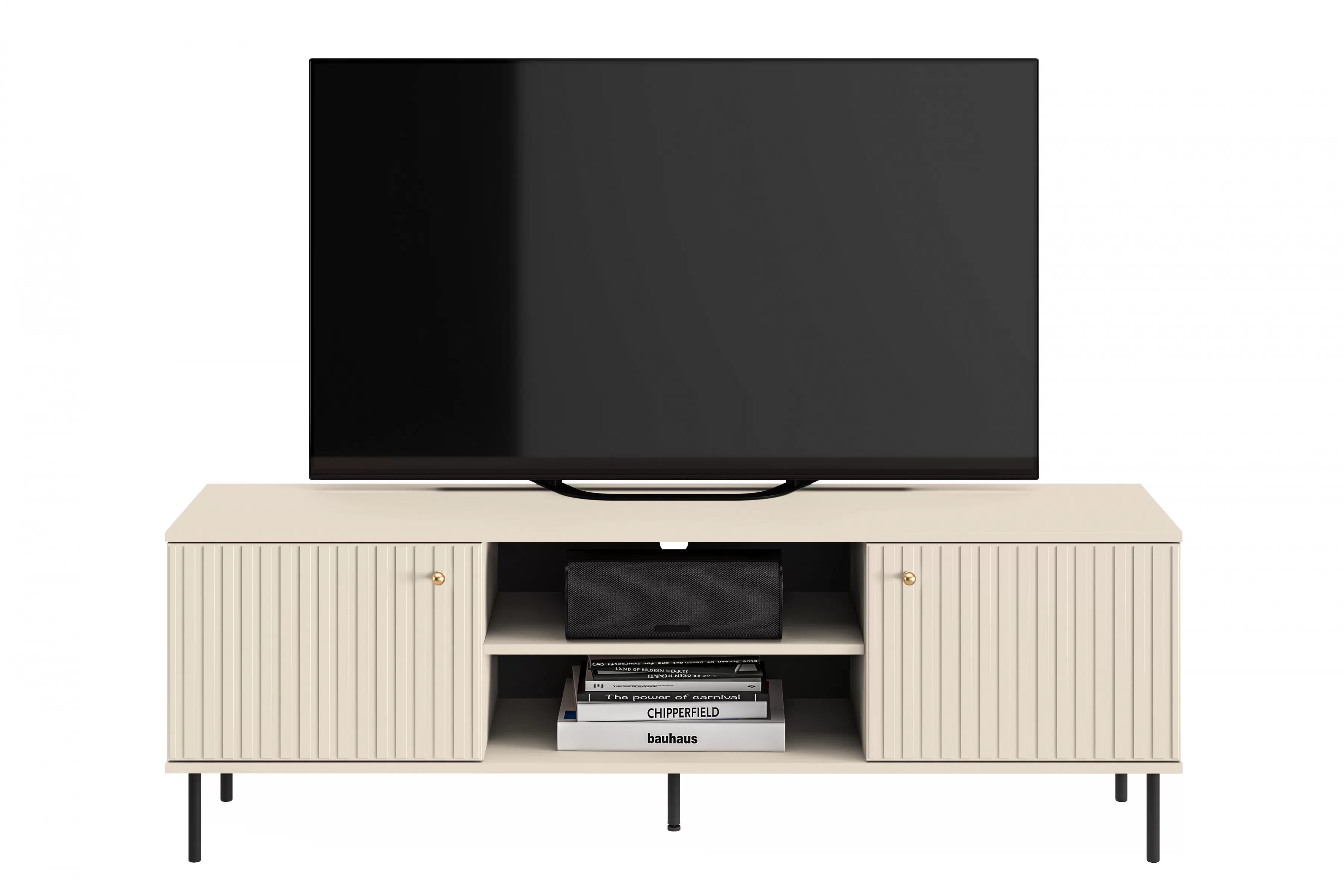 TV stolek Jamuzi 160 cm - kašmírová / černé nožky Skříňka RTV na kovových nohách Jamuzi 06 - 160 cm - kašmír / černá nozki