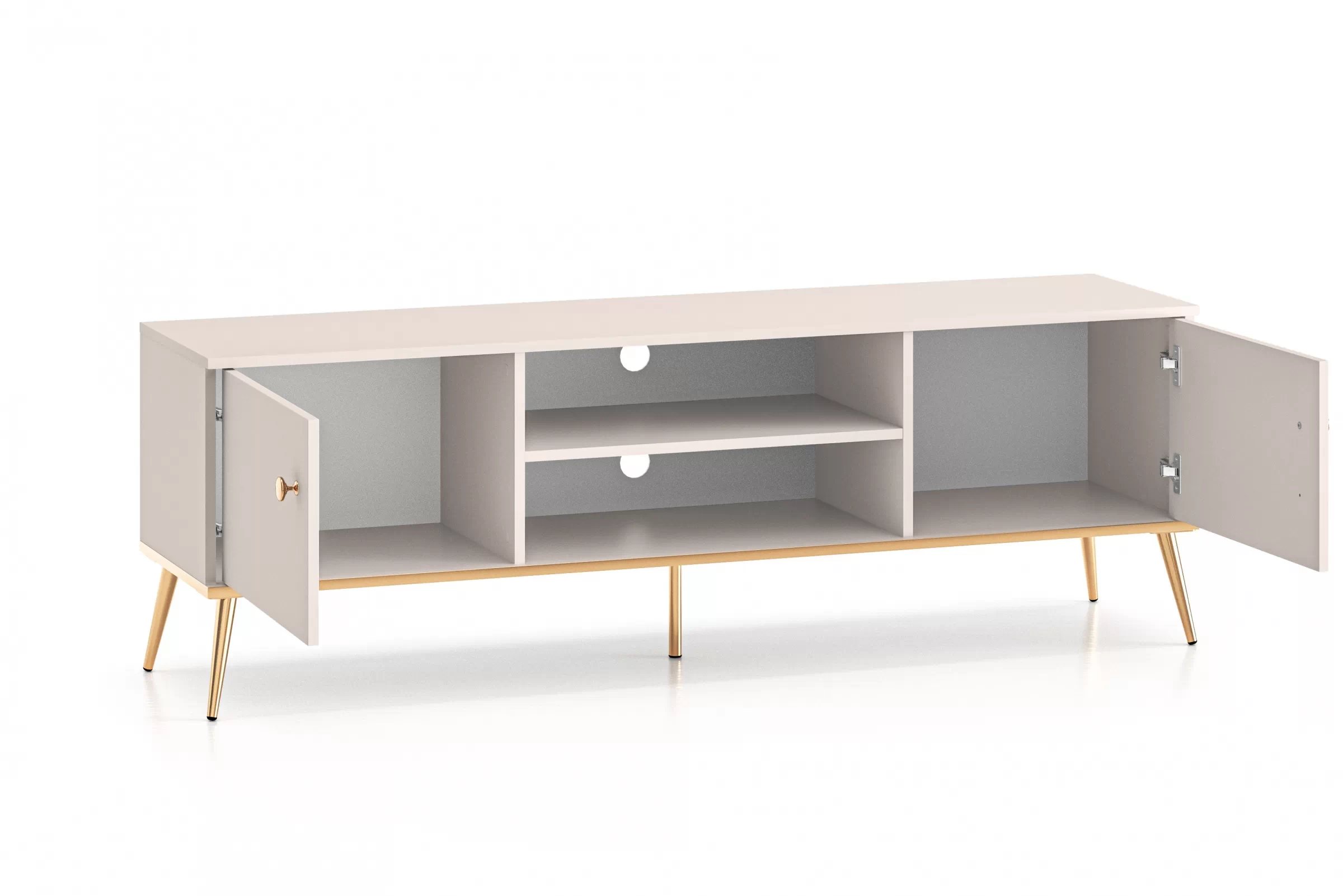 TV stolek Narelli 160 cm - kašmírový / zlaté nožky Skříňka RTV na kovových nohách Narelli 05 - 160 cm - kašmír / zlaté Nohy