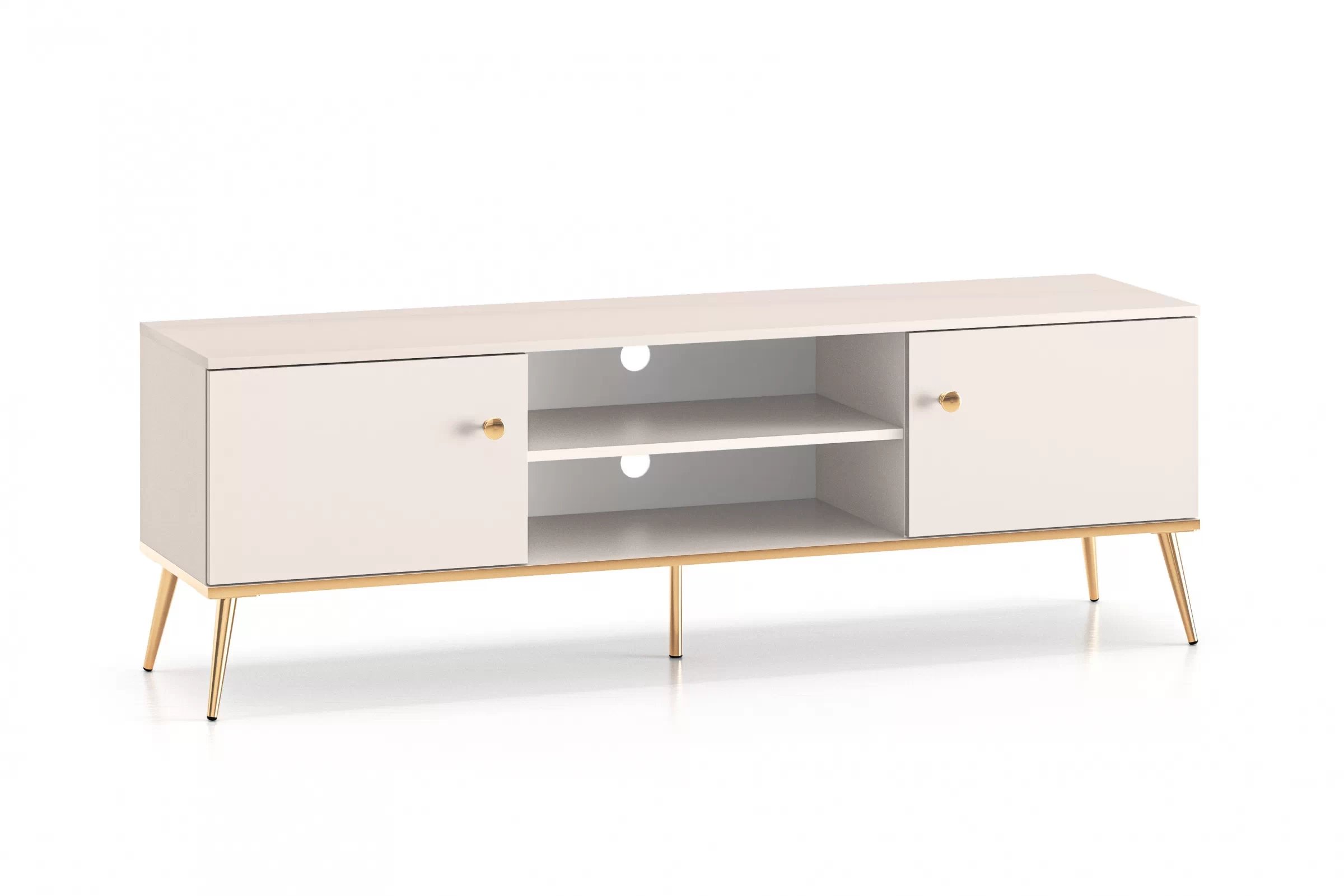 TV stolek Narelli 160 cm - kašmírový / zlaté nožky Skříňka RTV na kovových nohách Narelli 05 - 160 cm - kašmír / zlaté Nohy