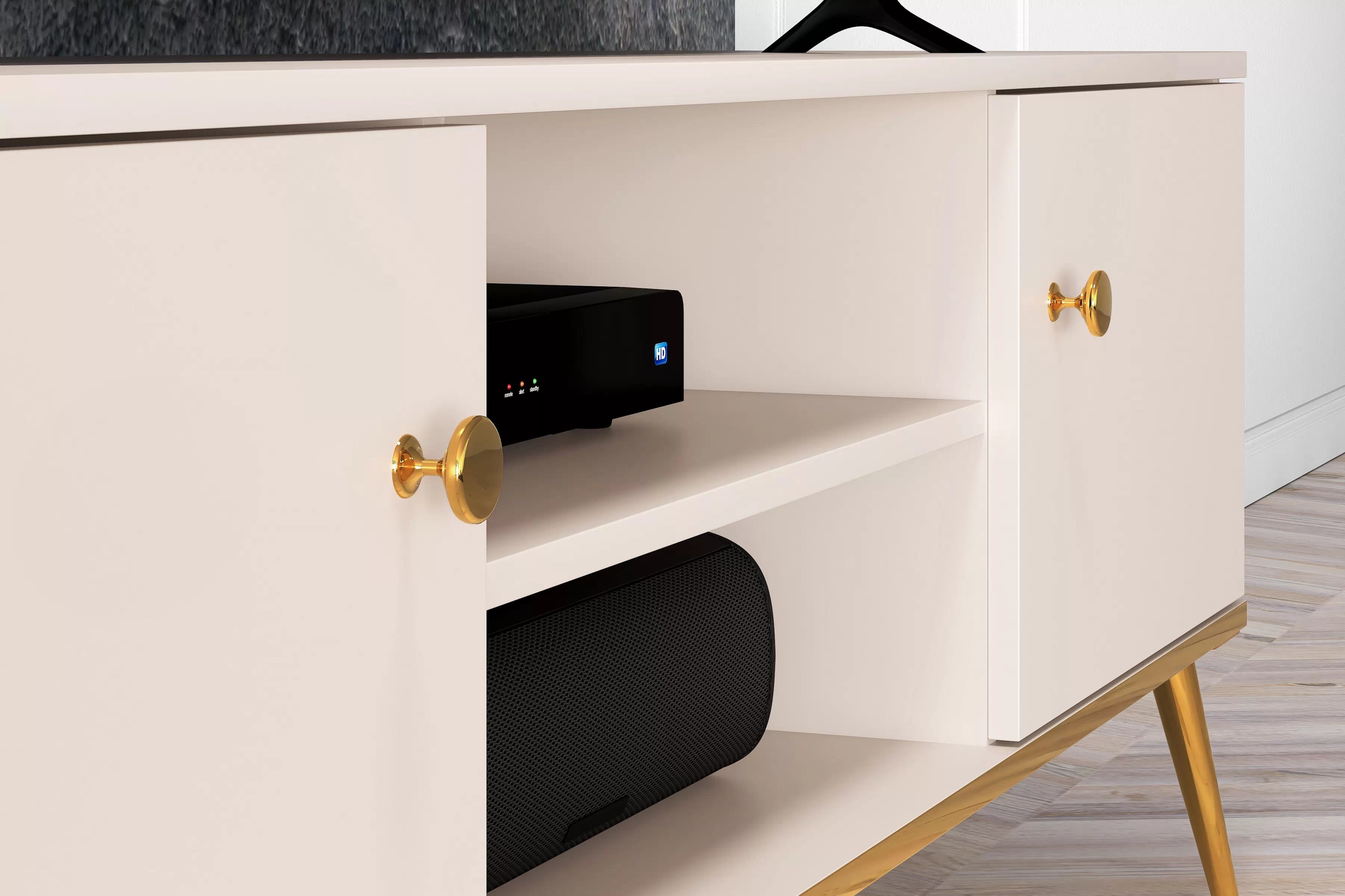 TV stolek Narelli 160 cm - kašmírový / zlaté nožky Skříňka RTV na kovových nohách Narelli 05 - 160 cm - kašmír / zlaté Nohy