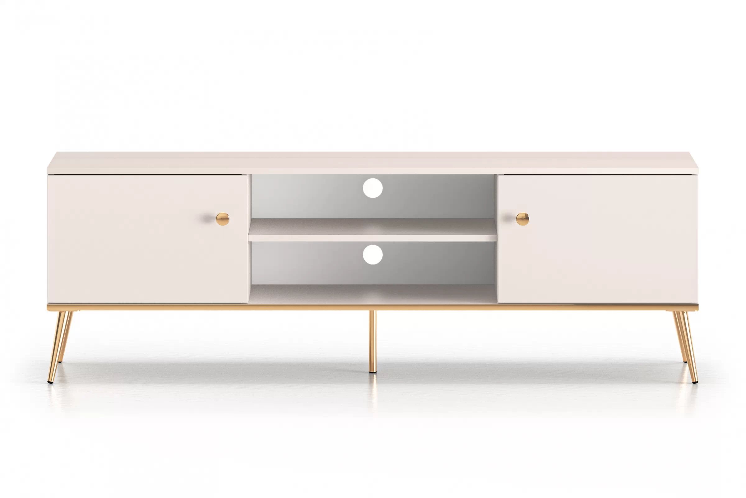 TV stolek Narelli 160 cm - kašmírový / zlaté nožky Skříňka RTV na kovových nohách Narelli 05 - 160 cm - kašmír / zlaté Nohy