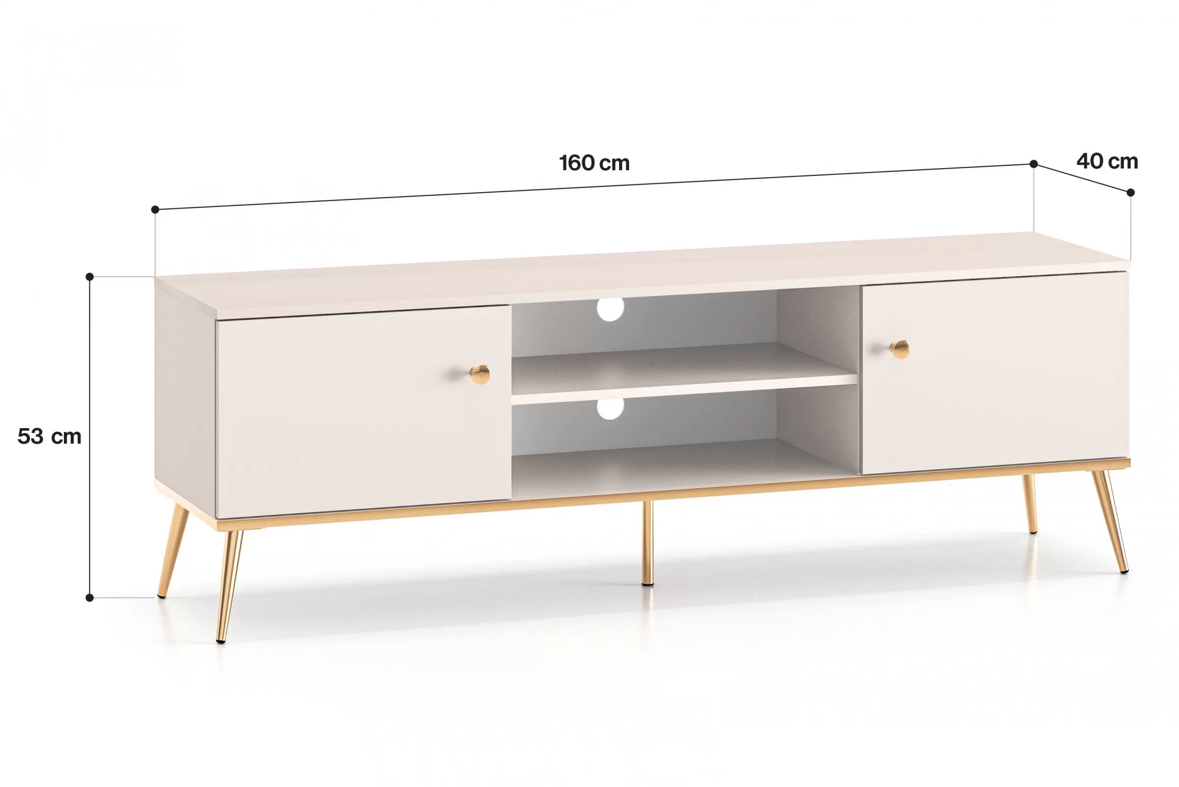 TV stolek Narelli 160 cm - kašmírový / zlaté nožky Skříňka RTV na kovových nohách Narelli 05 - 160 cm - kašmír / zlaté Nohy