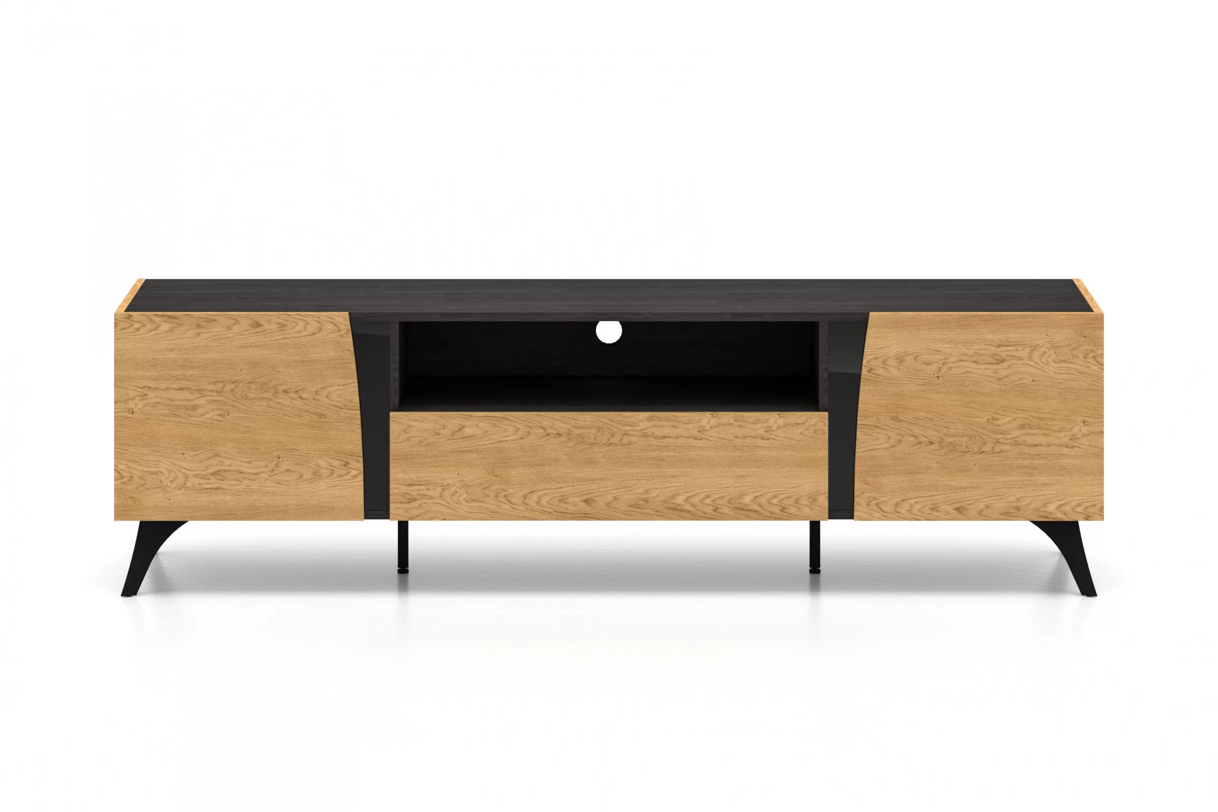 TV stolek Natina 06 se zásuvkou 180 cm - dub baltic dune / černý jasan portland skříňka RTV Natina 06 z szuflada - 180 cm - dub baltic dune / jasan portland černá