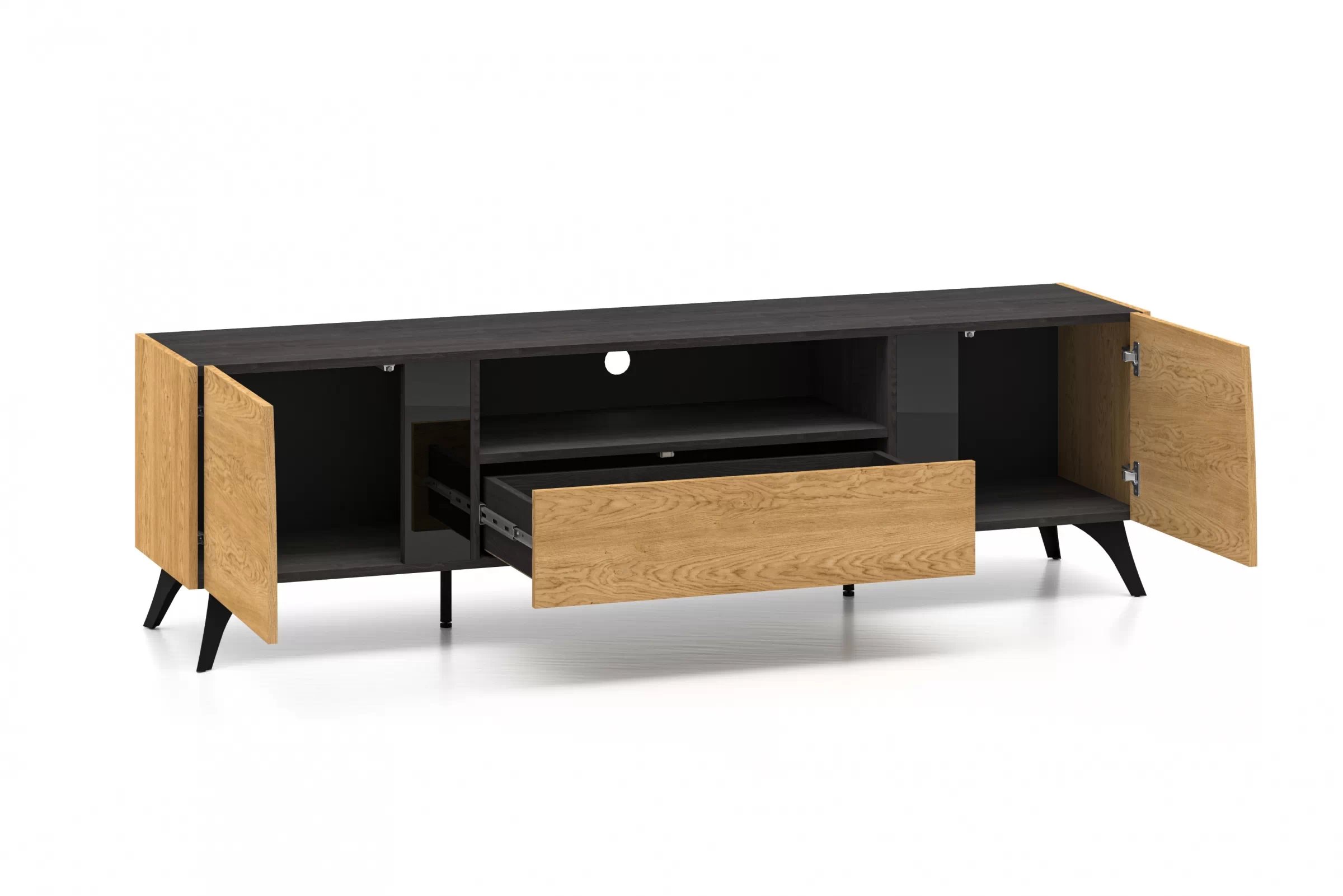 TV stolek Natina 06 se zásuvkou 180 cm - dub baltic dune / černý jasan portland skříňka RTV Natina 06 z szuflada - 180 cm - dub baltic dune / jasan portland černá