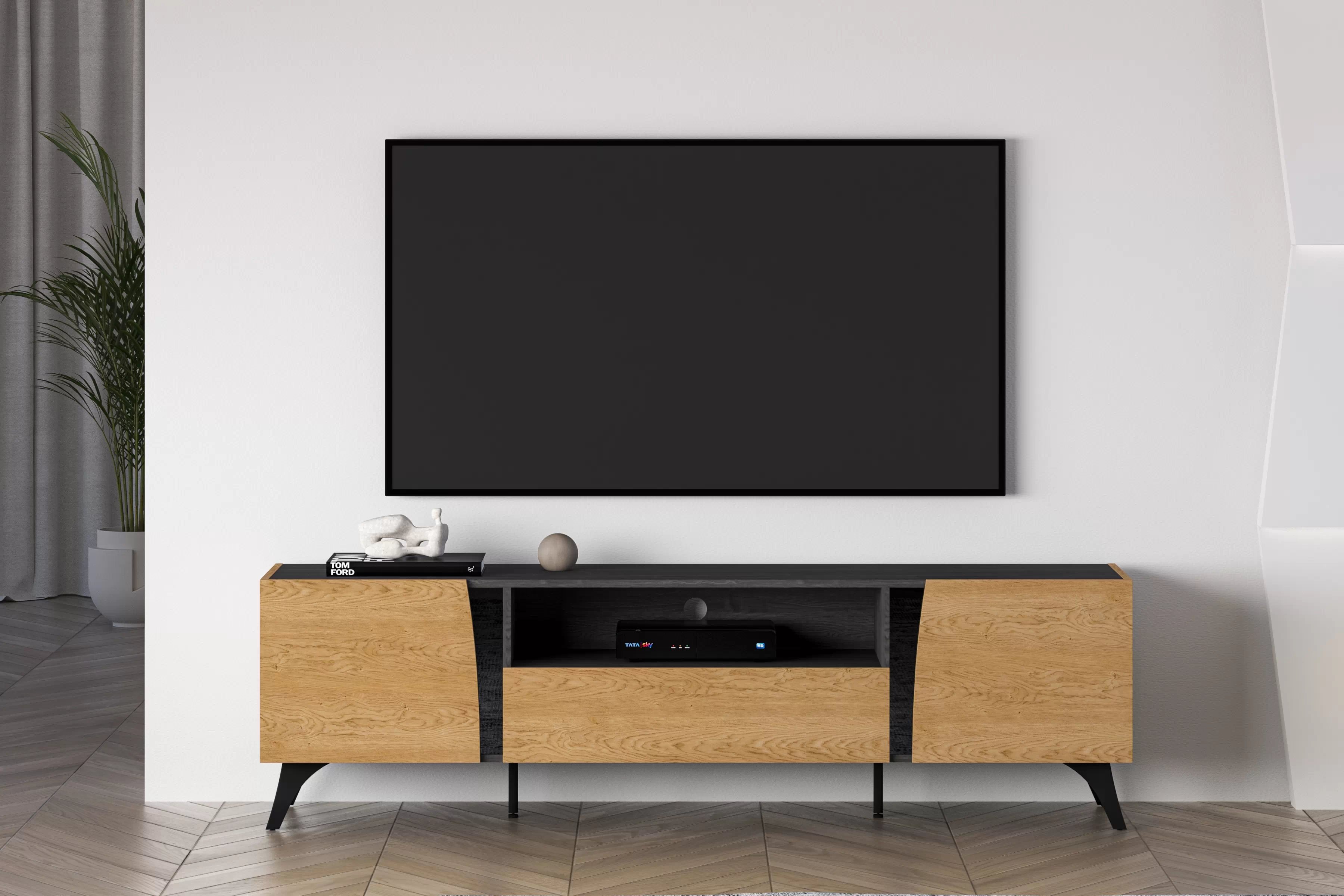 TV stolek Natina 06 se zásuvkou 180 cm - dub baltic dune / černý jasan portland skříňka RTV Natina 06 z szuflada - 180 cm - dub baltic dune / jasan portland černá