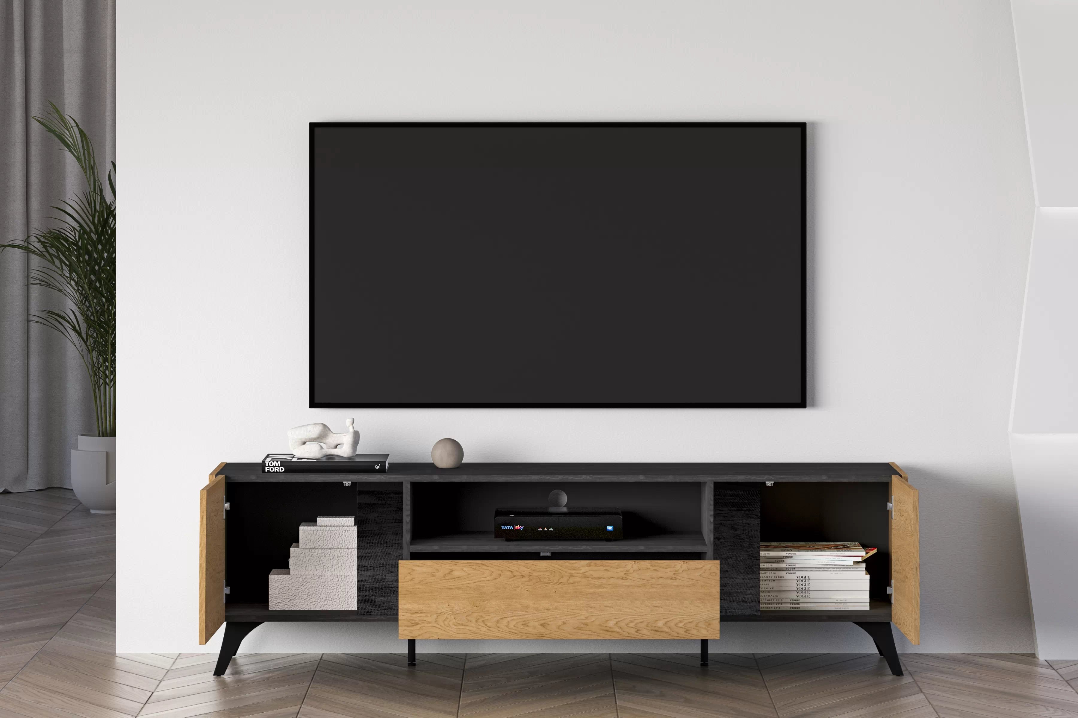 TV stolek Natina 06 se zásuvkou 180 cm - dub baltic dune / černý jasan portland skříňka RTV Natina 06 z szuflada - 180 cm - dub baltic dune / jasan portland černá