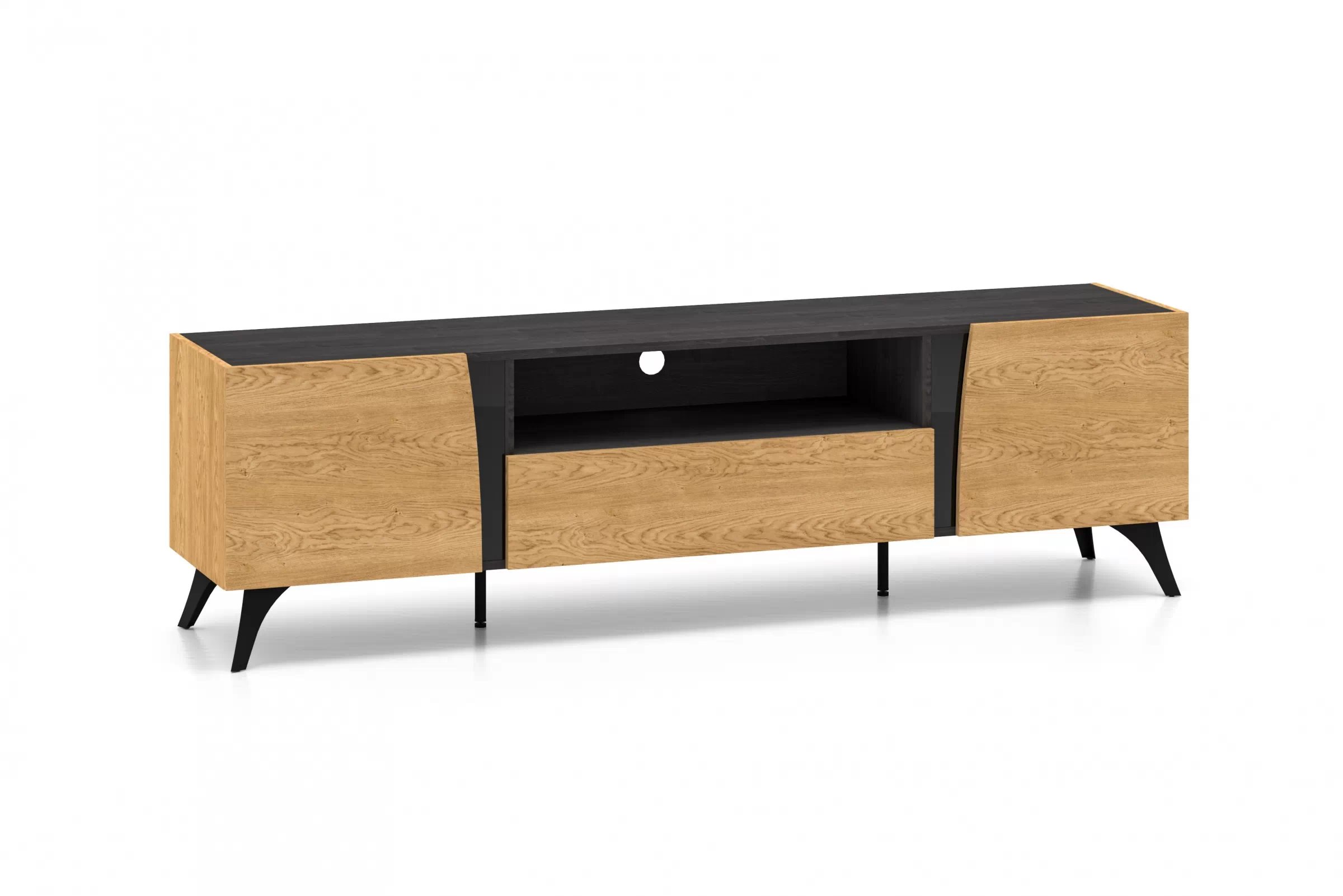 TV stolek Natina 06 se zásuvkou 180 cm - dub baltic dune / černý jasan portland skříňka RTV Natina 06 z szuflada - 180 cm - dub baltic dune / jasan portland černá