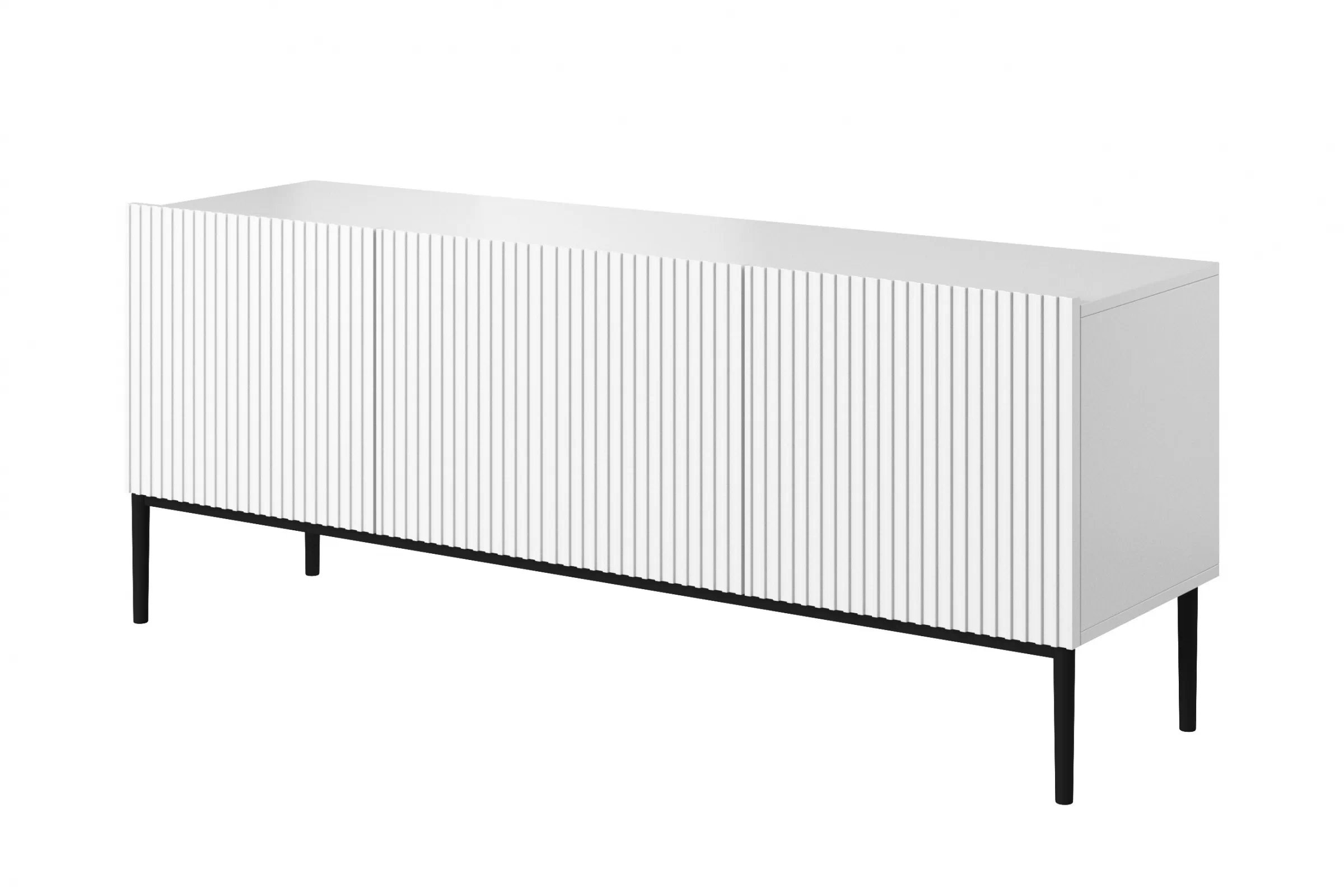 TV stolík Nicole 150 cm - biely mat / čierne nožičky TV skrinka Nicole 150 cm na kovových nohách z szuflada - biely mat / čierny nozki