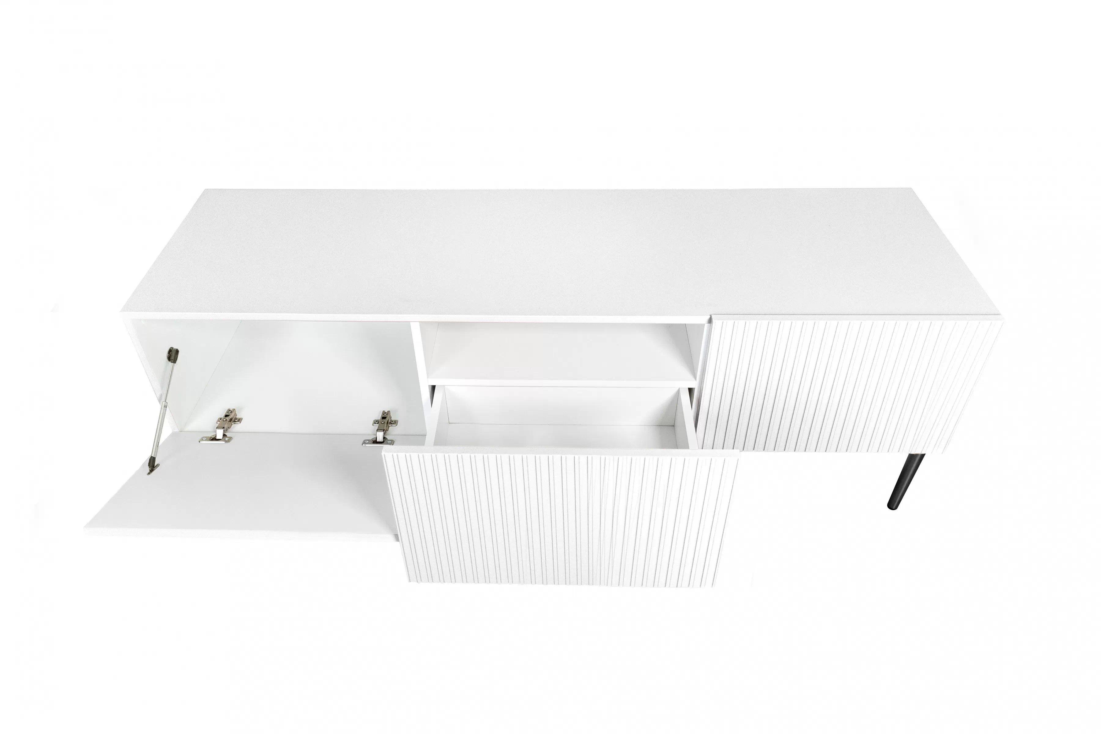 TV stolík Nicole 150 cm - biely mat / čierne nožičky TV skrinka Nicole 150 cm na kovových nohách z szuflada - biely mat / čierny nozki