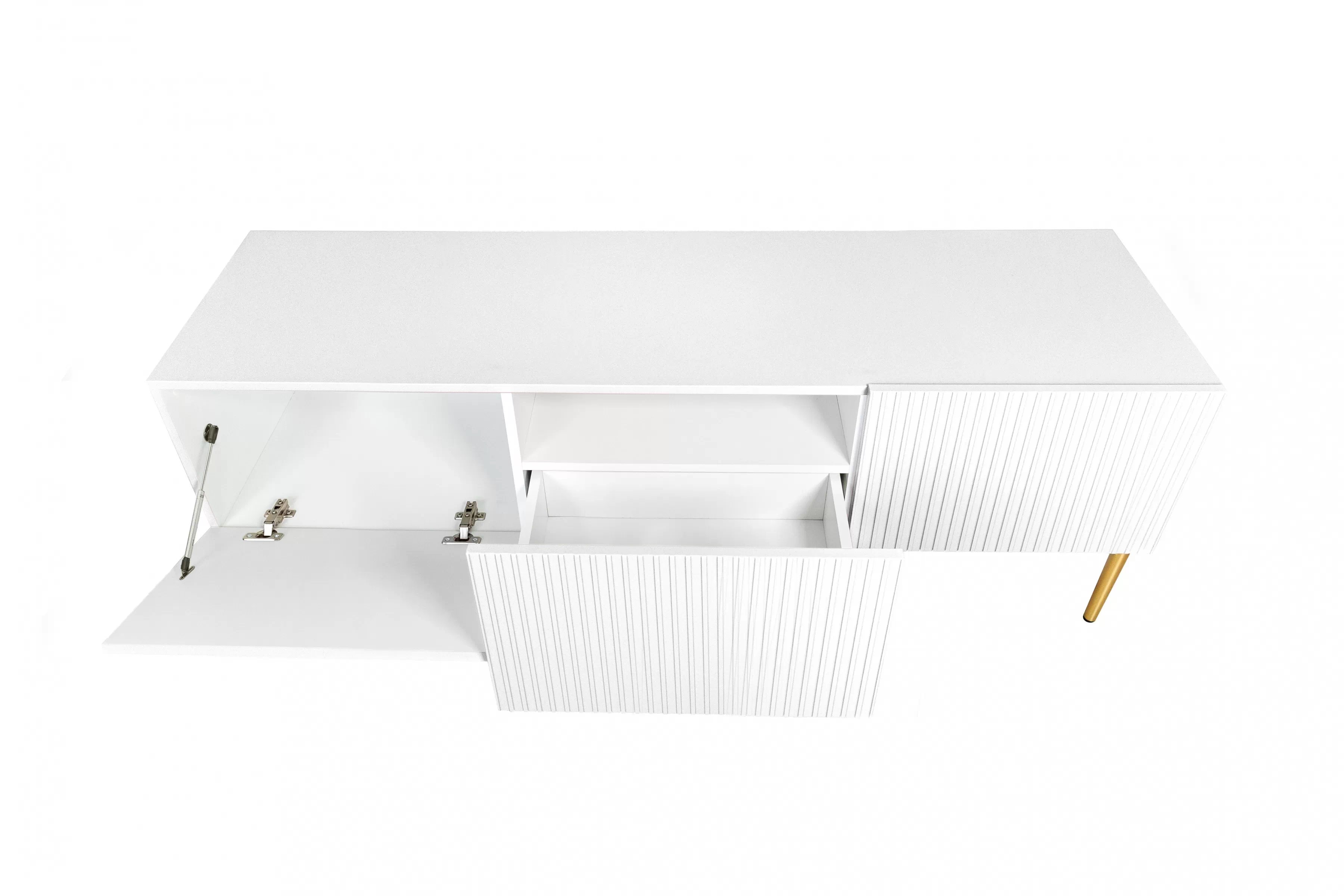 TV stolík Nicole 150 cm na kovových nohách so zásuvkou - biely mat / zlaté nohy TV skrinka Nicole 150 cm na kovových nohách z szuflada - biely mat / zlote nozki