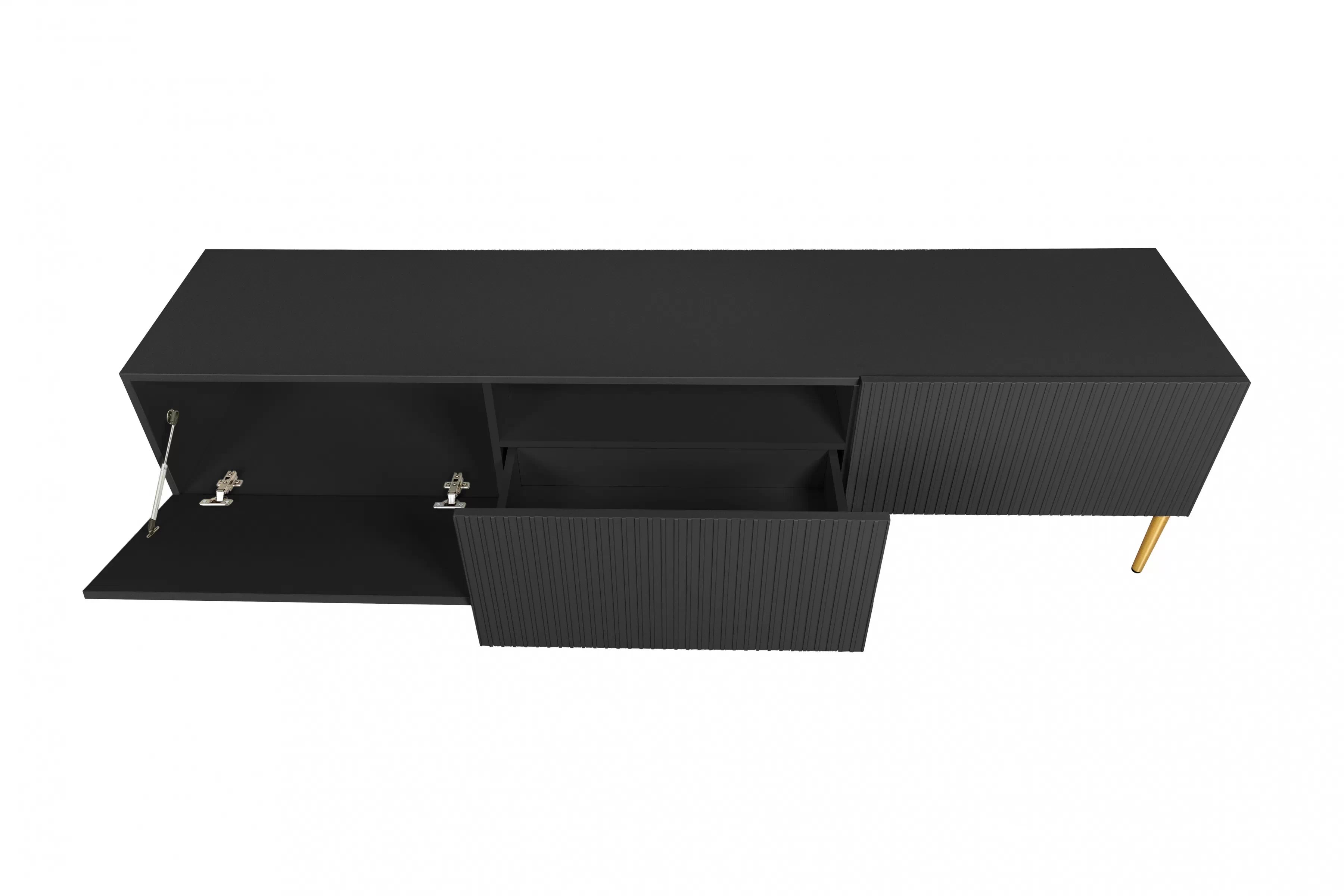 TV stolík Nicole 150 cm na kovových nohách so zásuvkou - čierny mat / zlaté nohy TV skrinka Nicole 150 cm na kovových nohách z szuflada - Čierny mat / zlote nozki