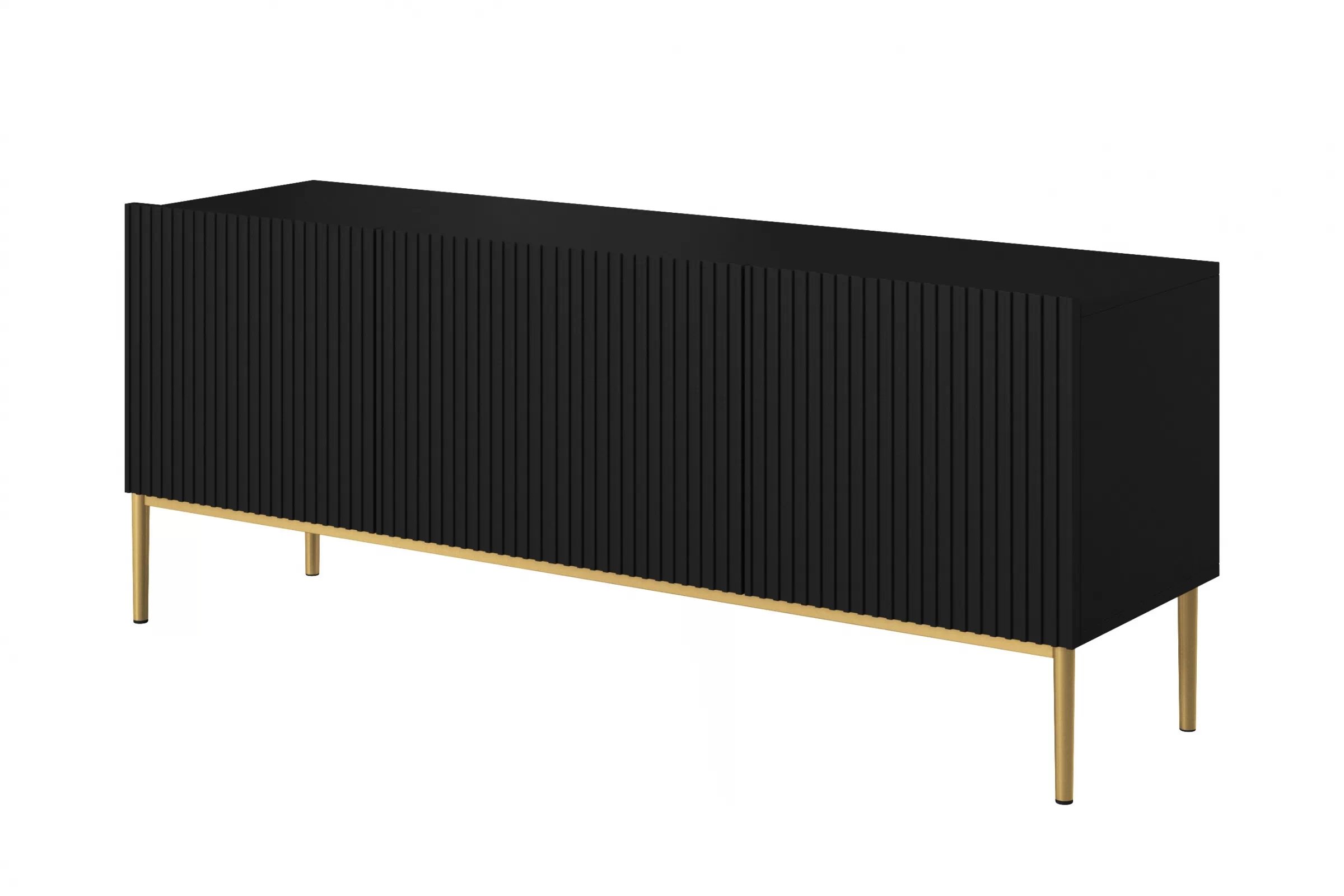 TV stolík Nicole 150 cm na kovových nohách so zásuvkou - čierny mat / zlaté nohy TV skrinka Nicole 150 cm na kovových nohách z szuflada - Čierny mat / zlote nozki