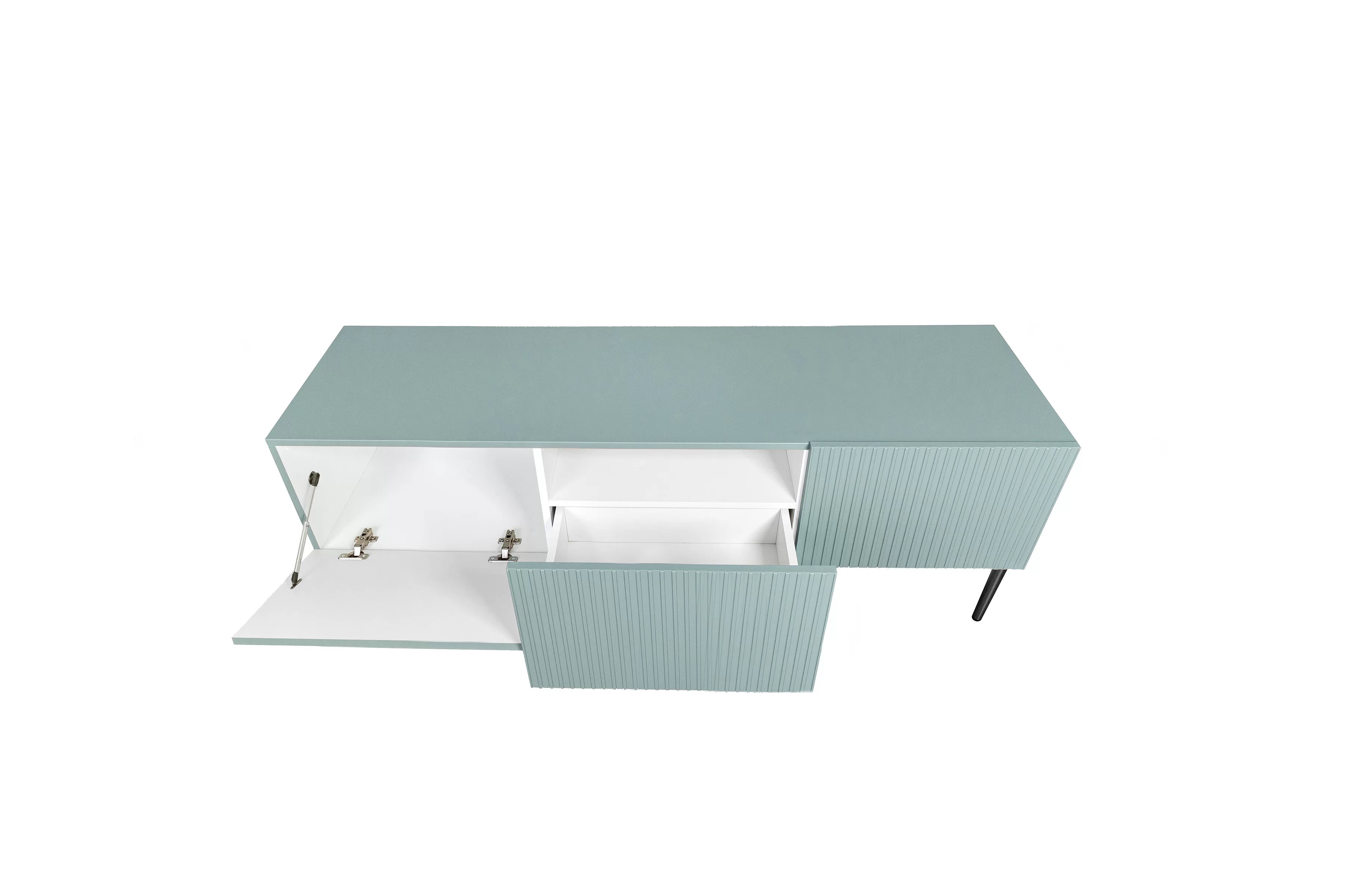 TV skříňka Nicole 150 cm se zásuvkou - šalvěj / černé nožky Skříňka RTV Nicole 150 cm na kovových nohách z szuflada - szalwia / černá nozki