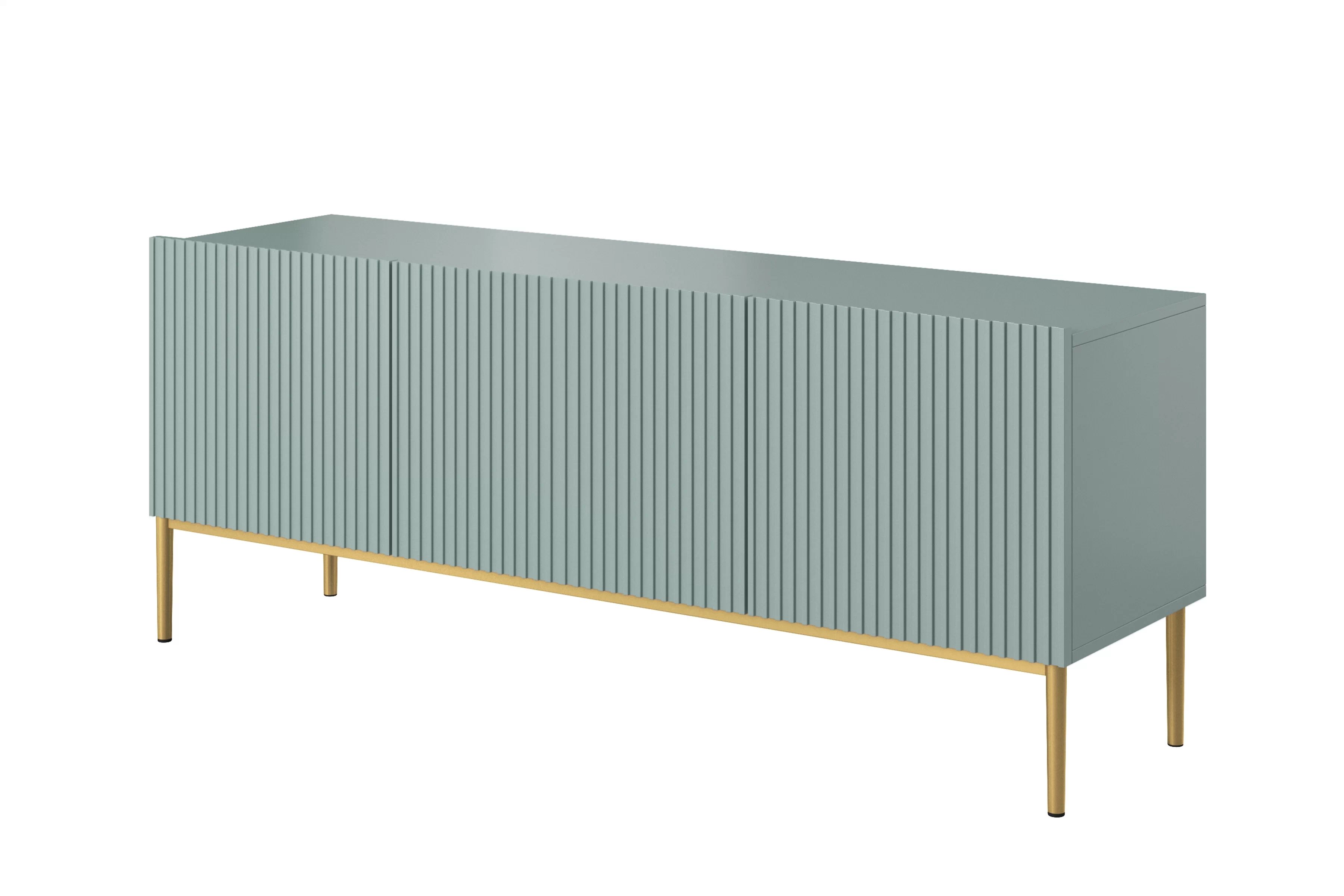 TV skříňka Nicole 150 cm se zásuvkou - šalvěj / zlaté nožky Skříňka RTV Nicole 150 cm na kovových nohách z szuflada - szalwia / zlaté nozki