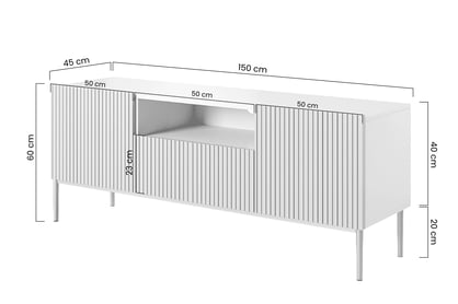 TV stolek Nicole 150 cm s výklenkem - bílý mat / zlaté nožky Skříňka RTV Nicole 150 cm z szuflada i wneka - bílý mat / zlaté nozki