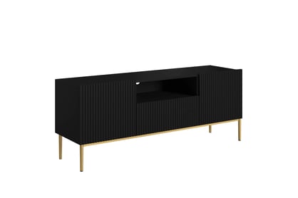 TV stolek Nicole 150 cm s výklenkem - černý mat / zlaté nožky