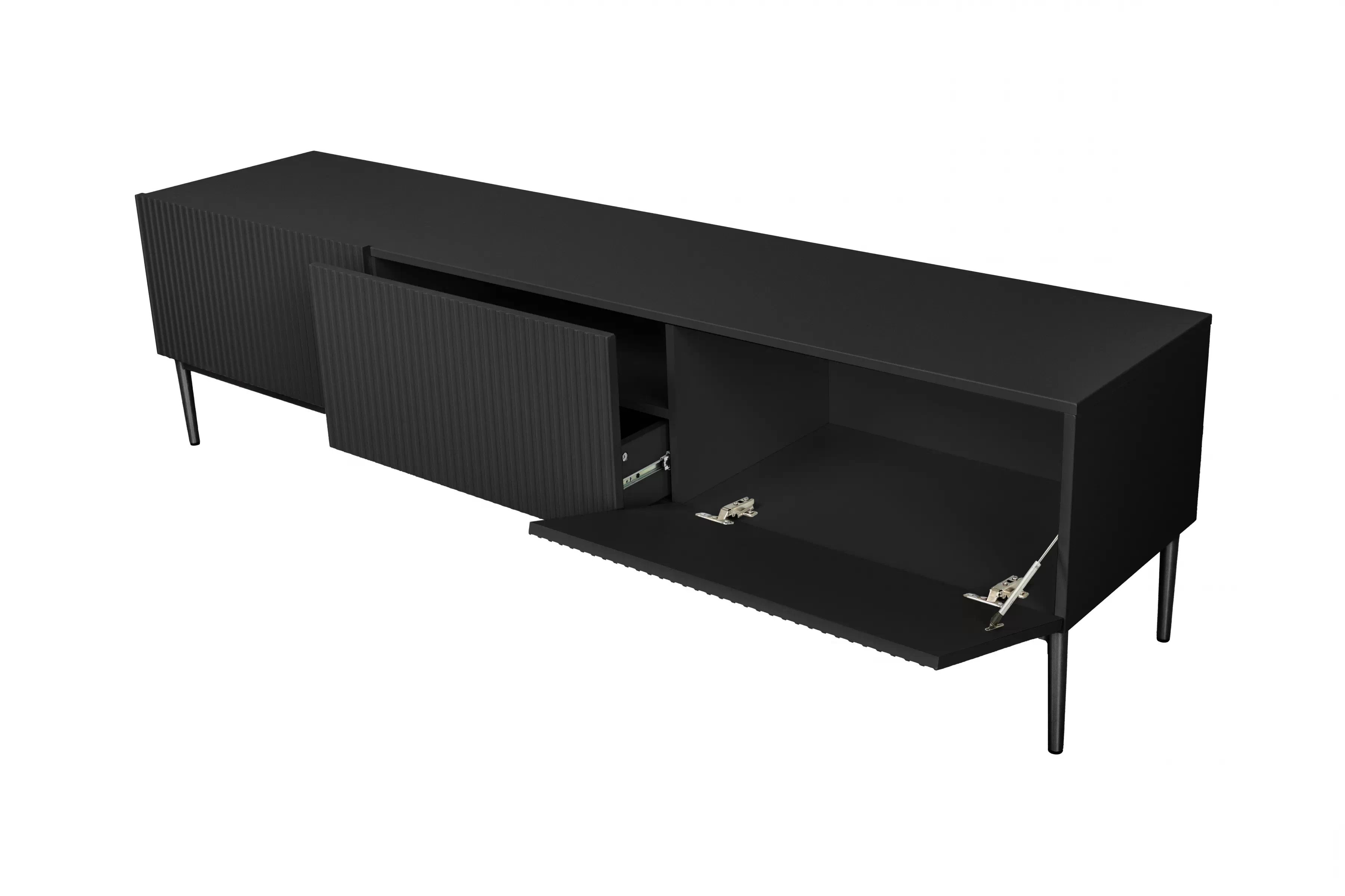 TV skrinka Nicole 200 cm na kovových nohách so zásuvkou - čierny mat / čierne nožičky TV skrinka Nicole 200 cm na kovových nohách z szuflada - Čierny mat / čierny nozki