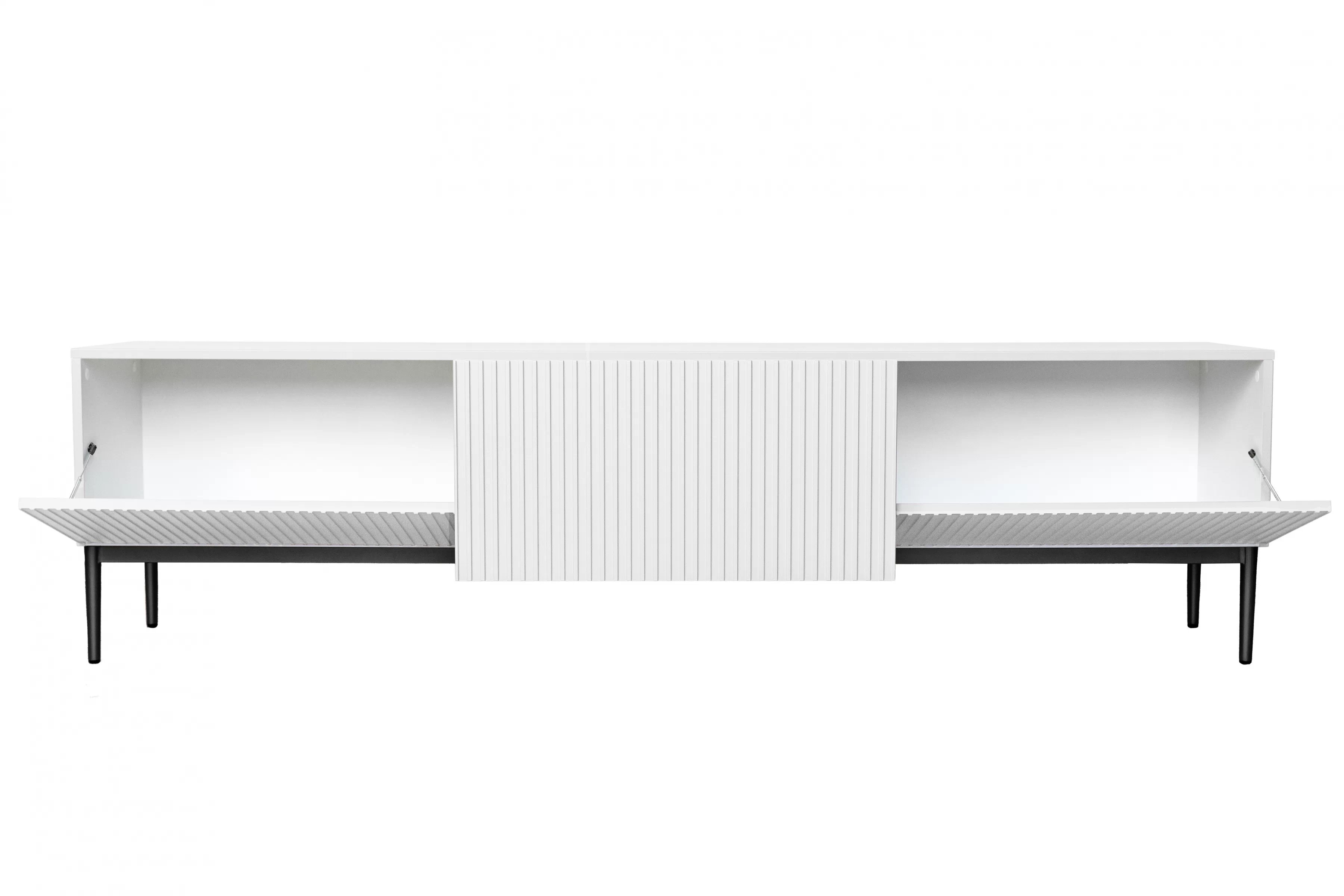 TV stolek Nicole 200 cm - bílý mat / černé nožky skříňka RTV z szuflada Nicole 200 cm - bílý mat / černá nozki