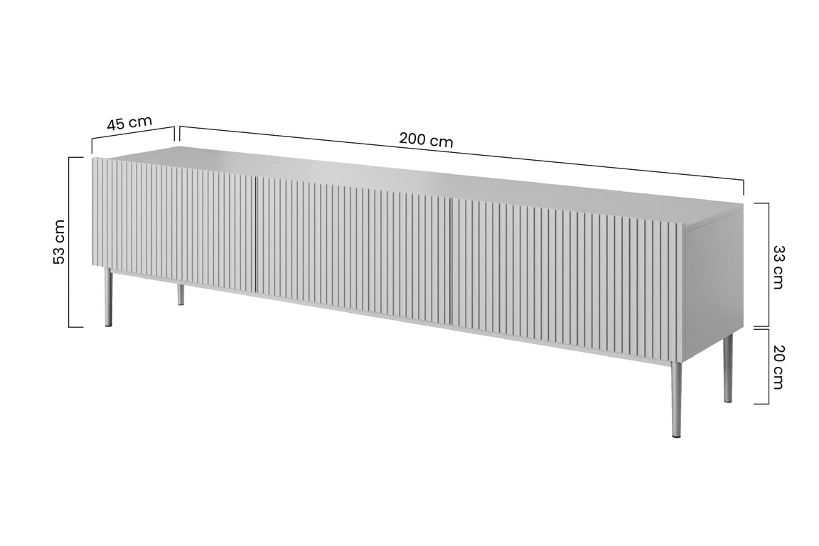 TV stolek Nicole 200 cm se zásuvkou - černý mat / černé nožky Skříňka RTV Nicole 200 cm na kovových nohách z szuflada - černá mat / černá nozki