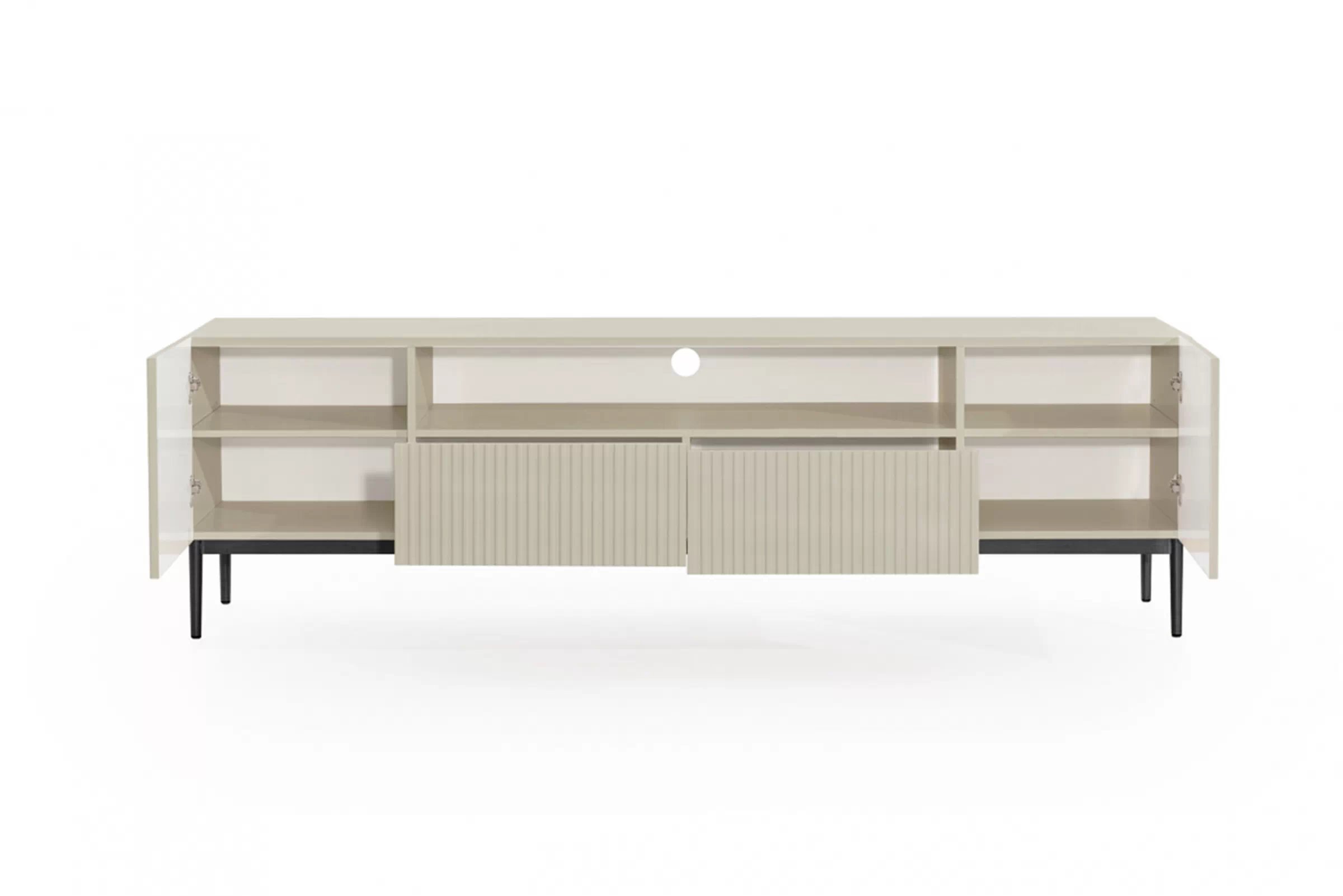 RTV skrinka Nicole 200 cm s výklenkom a zásuvkami - kašmír / čierne nožičky TV skrinka Nicole 200 cm z wneka i zásuvkami - kašmír / čierny nozki