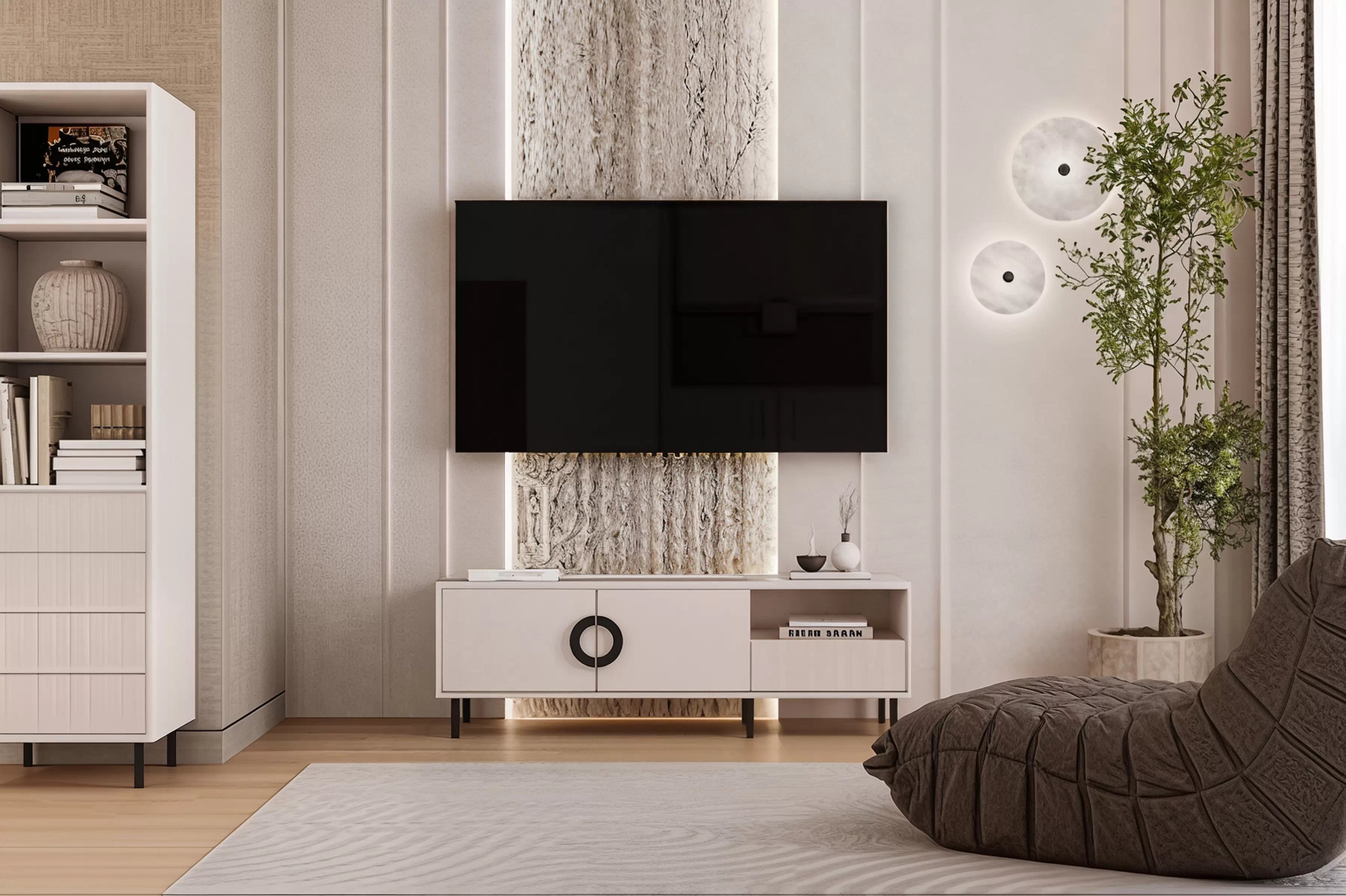 TV stolík Nubo 150 cm - kašmírová / čierna TV skrinka Nubo 150 cm - kašmír / Čierny