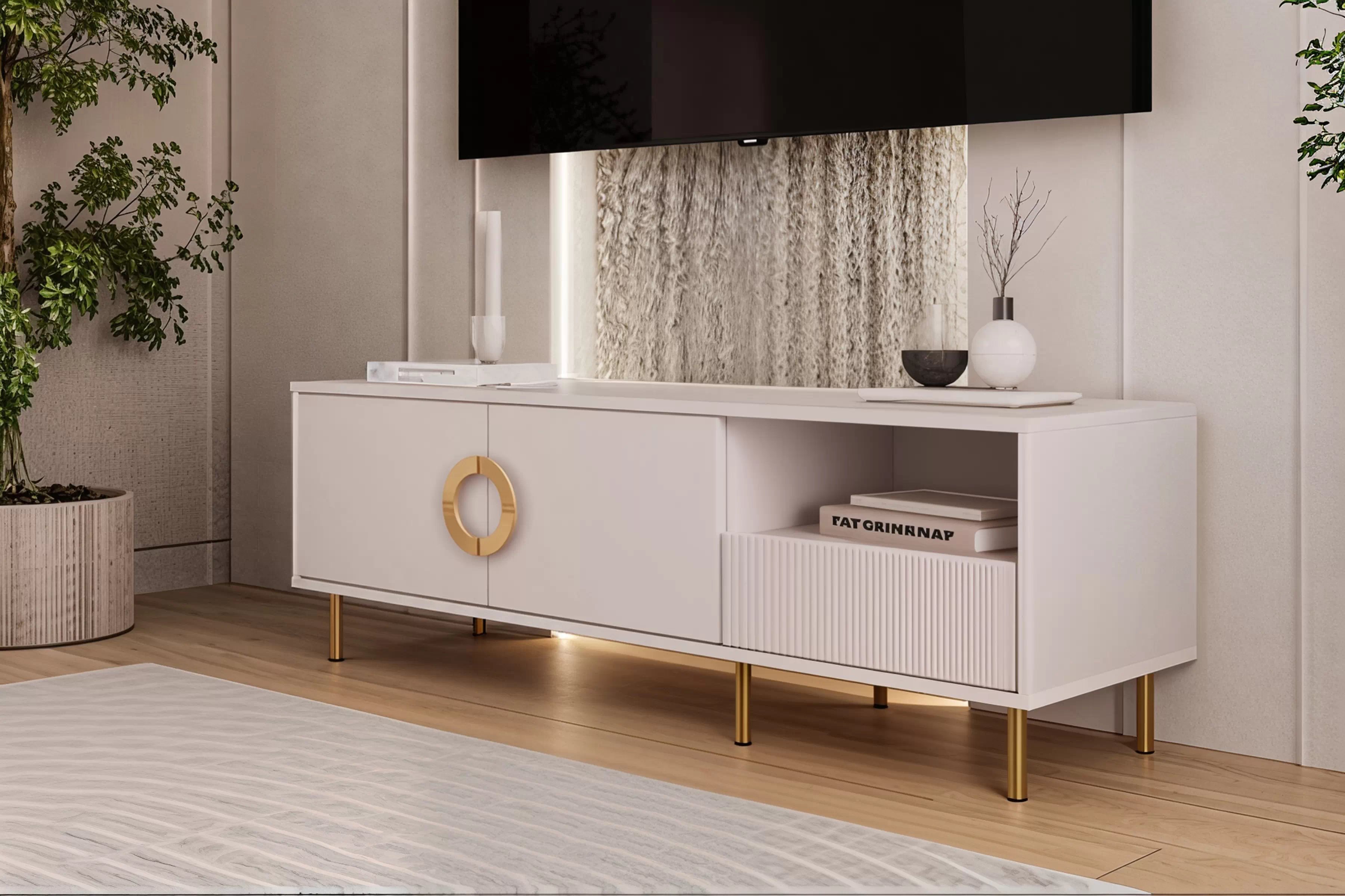 TV stolík Nubo 150 cm - kašmírová / zlatá TV skrinka Nubo 150 cm - kašmír / zlaté