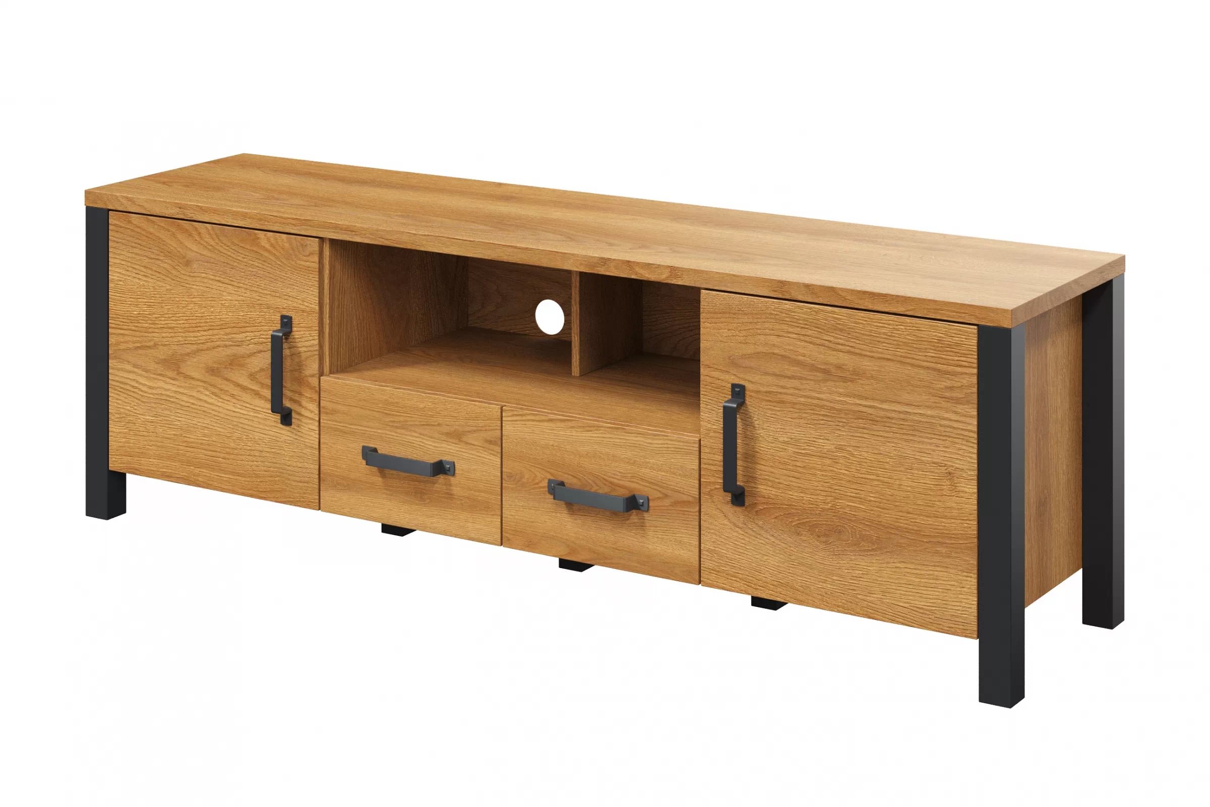 TV skrinka Olin 40 192 cm so zásuvkami - Dub karmel / Čierny supermat - ponuka Limitowana TV skrinka Olin 40 192 cm so zásuvkami - Dub karmel / Čierny supermat