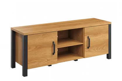 Moderní TV skříňka Olin 41 147 cm s nikami - karamelový dub / černý supermat