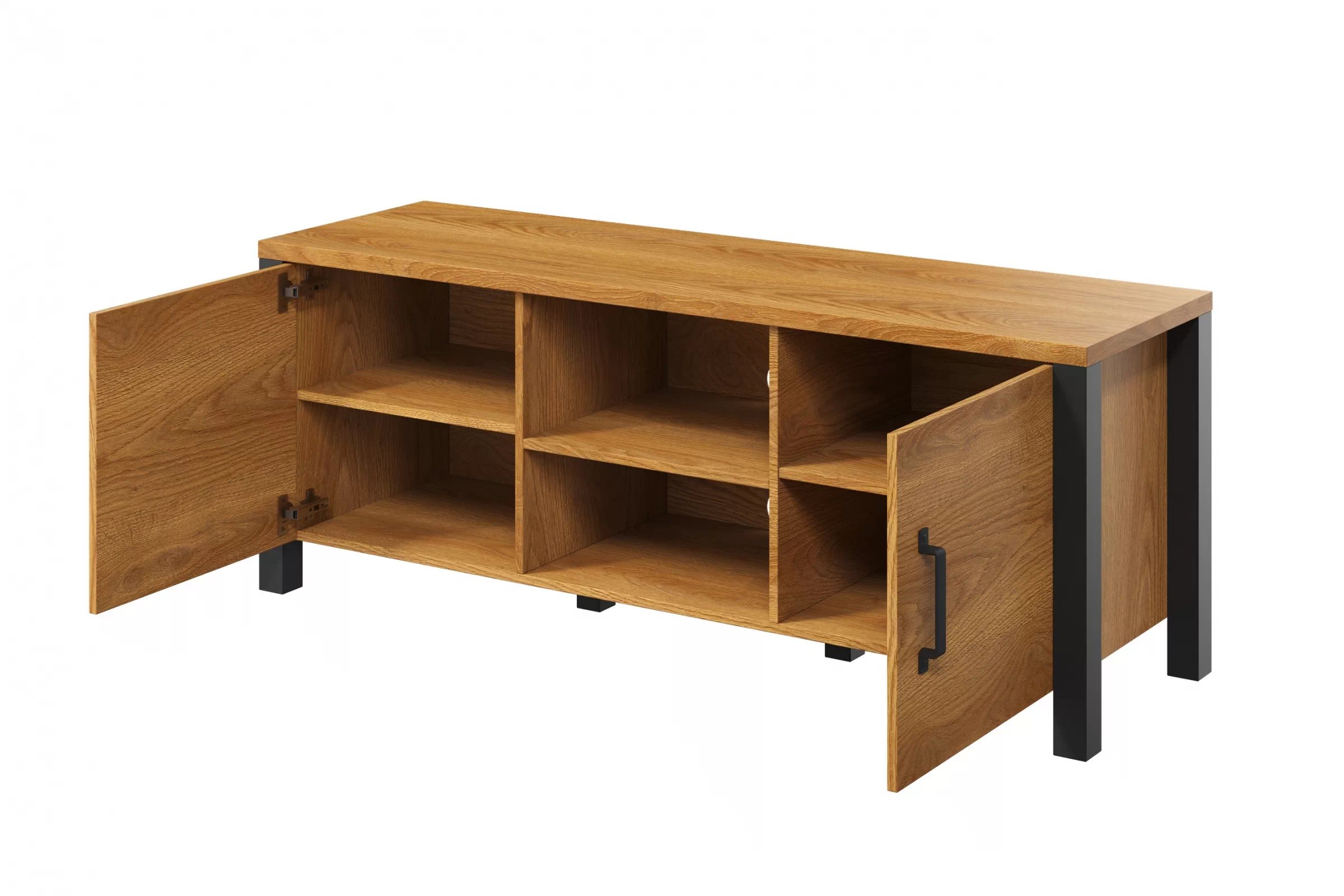 TV skrinka Olin 41 147 cm z wnekami - Dub karmel / Čierny supermat - ponuka Limitowana TV skrinka Olin 41 147 cm z wnekami - Dub karmel / Čierny supermat