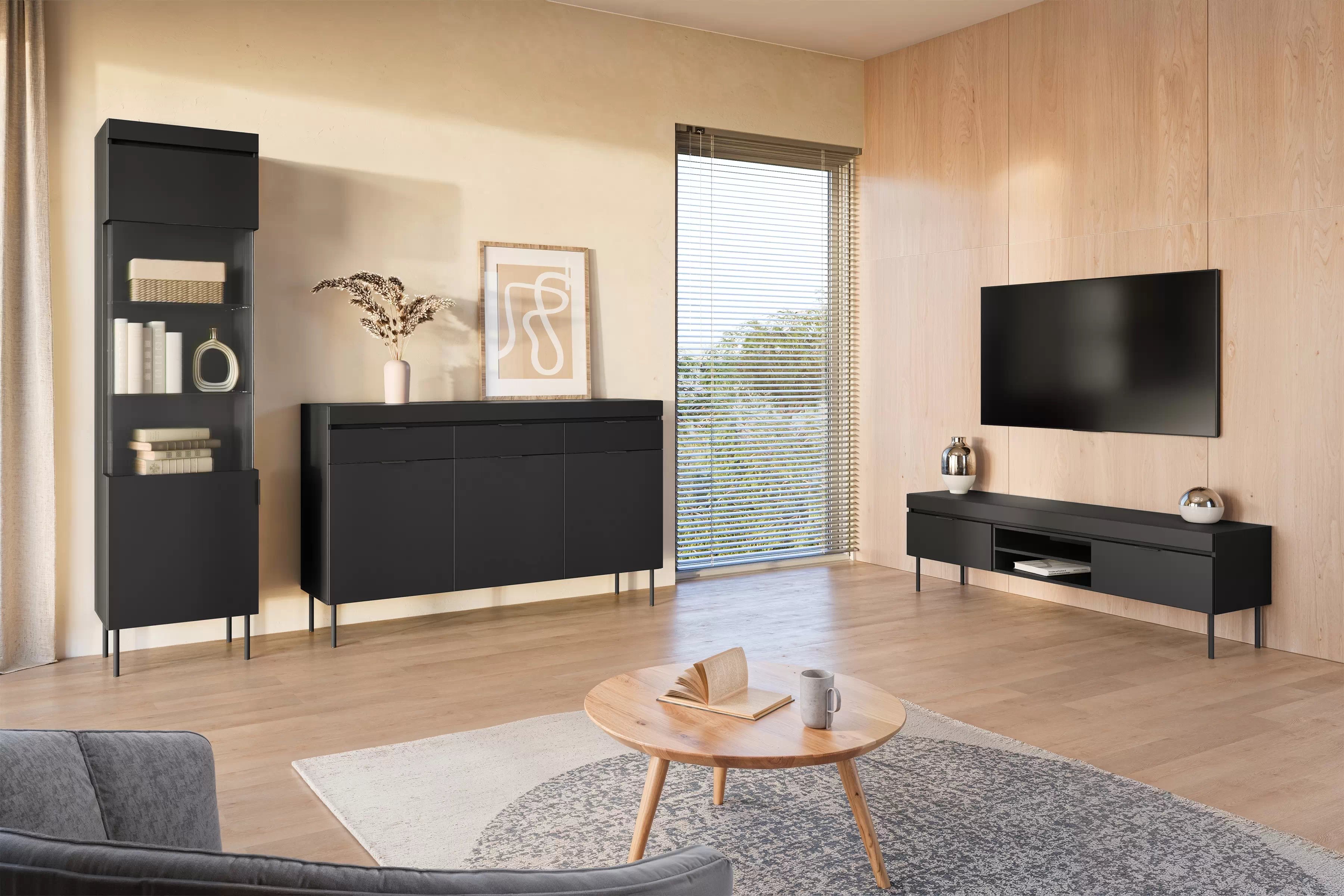 TV skrinka Sentia 157 na kovových nohách - čierna / čierna TV skrinka Sentia 157 na kovových nohách - Čierny / Čierny 