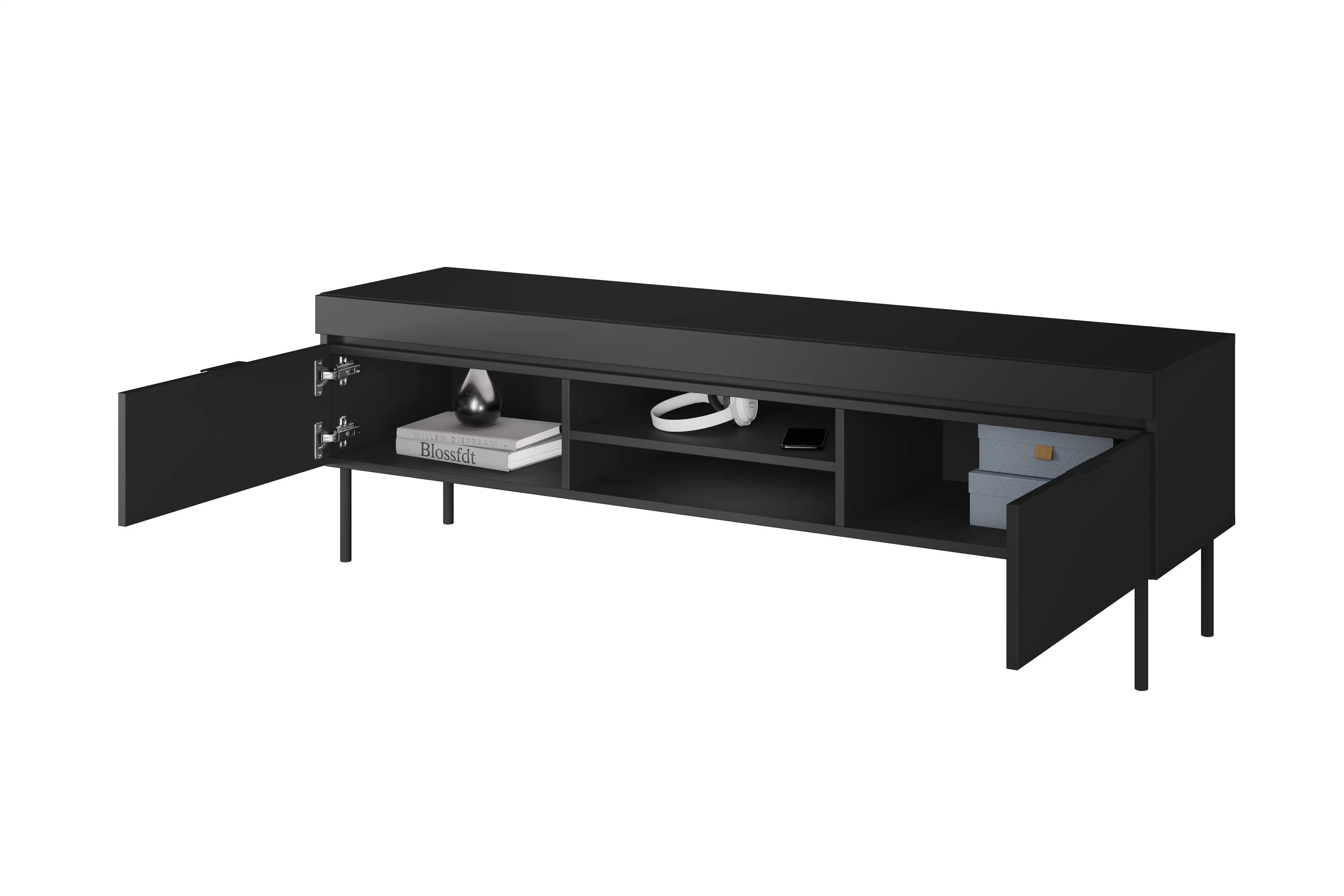 TV skrinka Sentia 157 na kovových nohách - čierna / čierna TV skrinka Sentia 157 na kovových nohách - Čierny / Čierny 