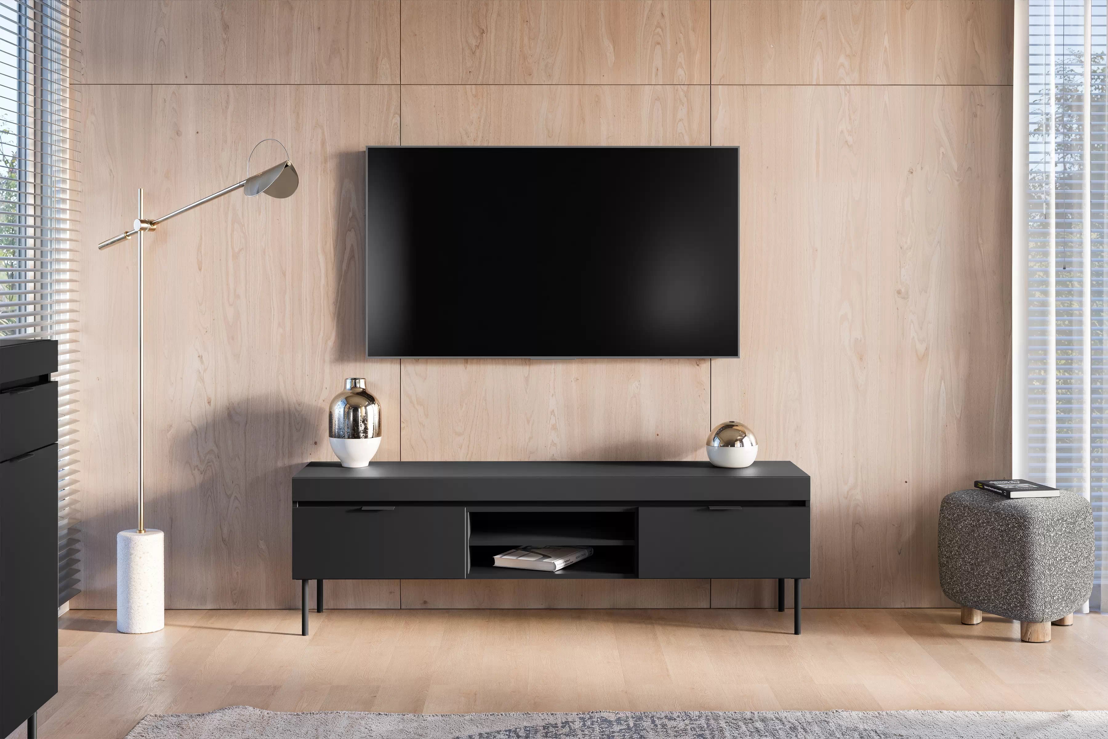 TV skrinka Sentia 157 na kovových nohách - čierna / čierna TV skrinka Sentia 157 na kovových nohách - Čierny / Čierny 