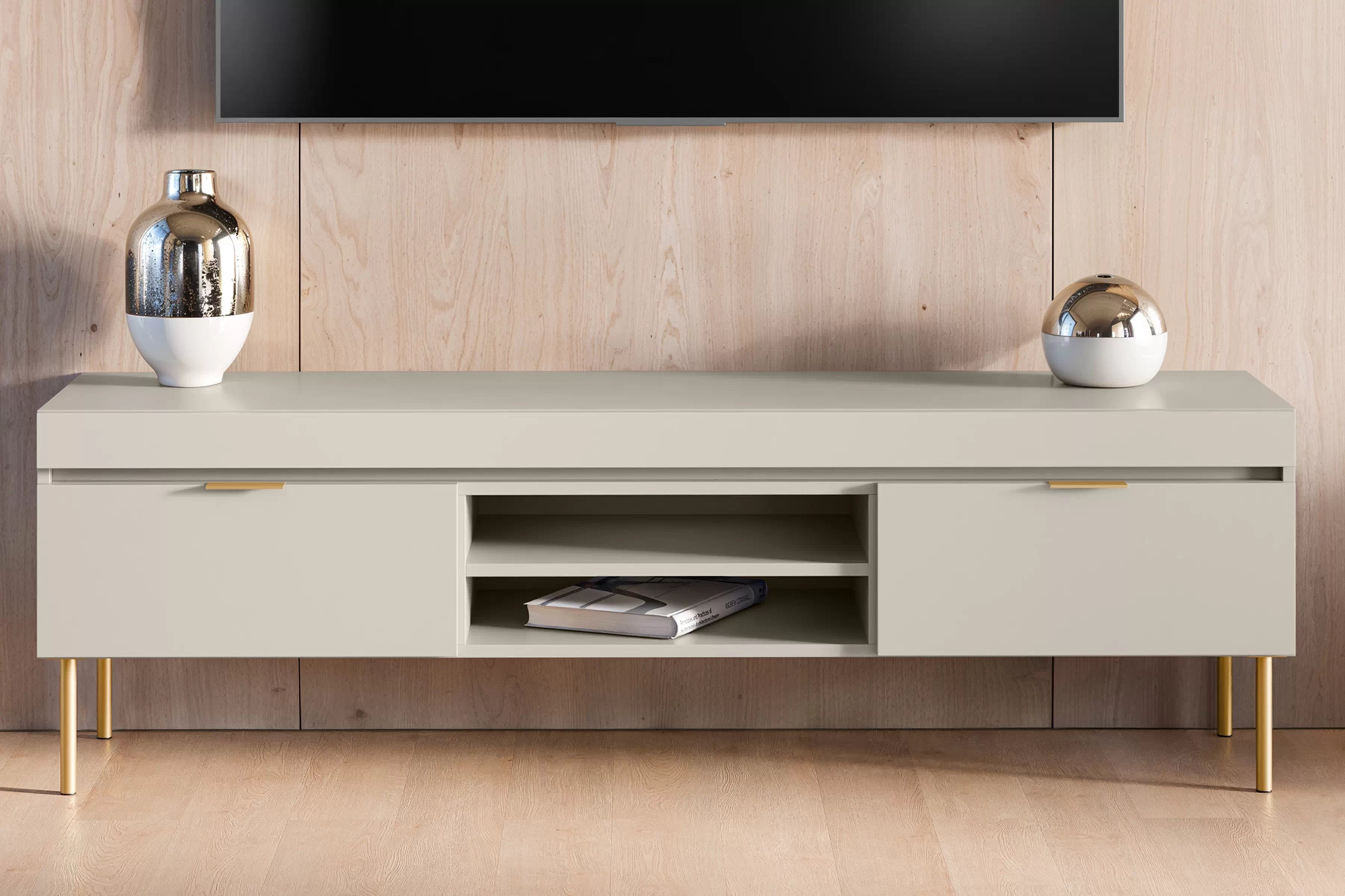 TV stolek Sentia 157 cm - kašmírový / zlatý skříňka RTV Sentia 157 na kovových nohách - kašmír / zlatá 