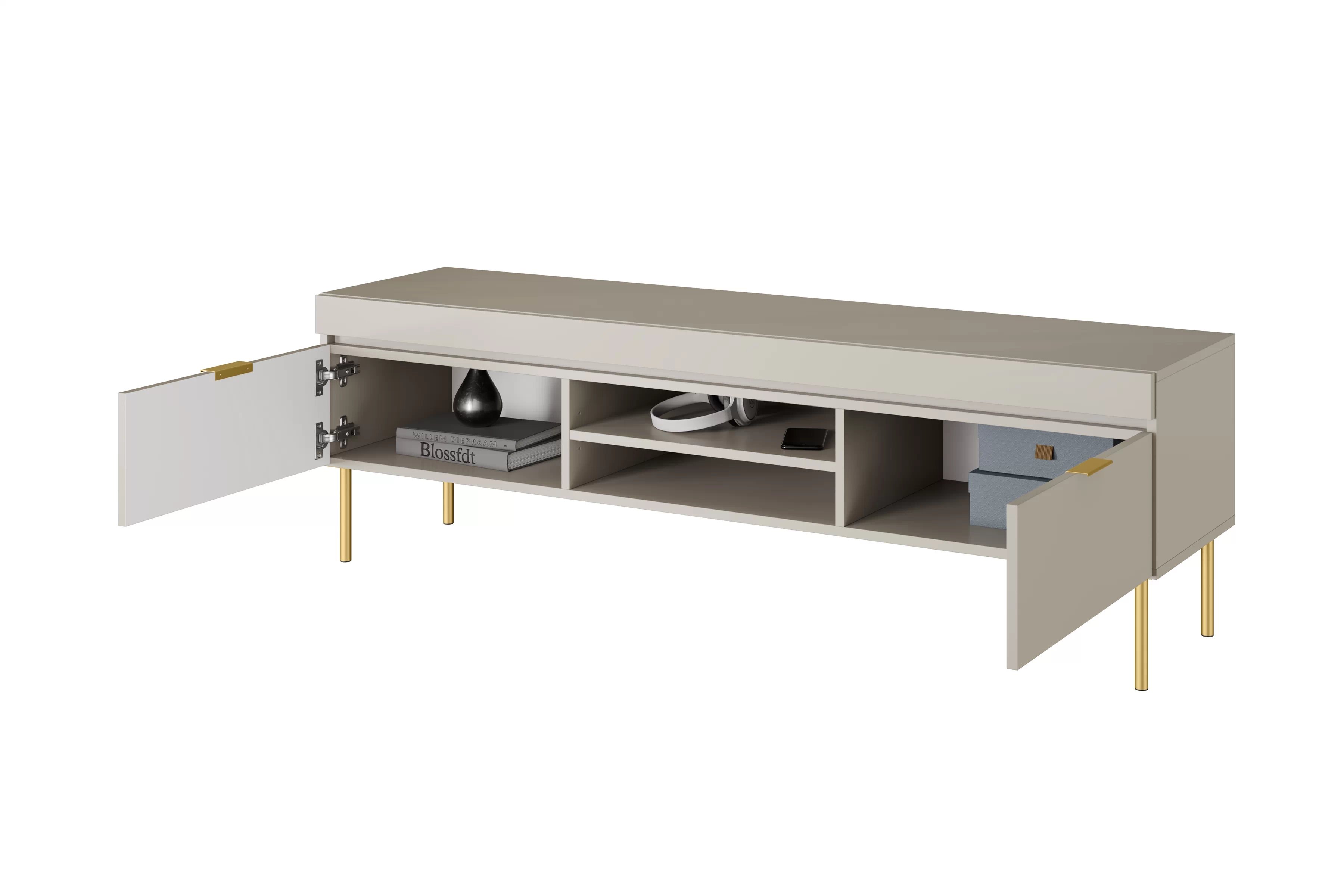 TV stolek Sentia 157 cm - kašmírový / zlatý skříňka RTV Sentia 157 na kovových nohách - kszamir / zlatá 