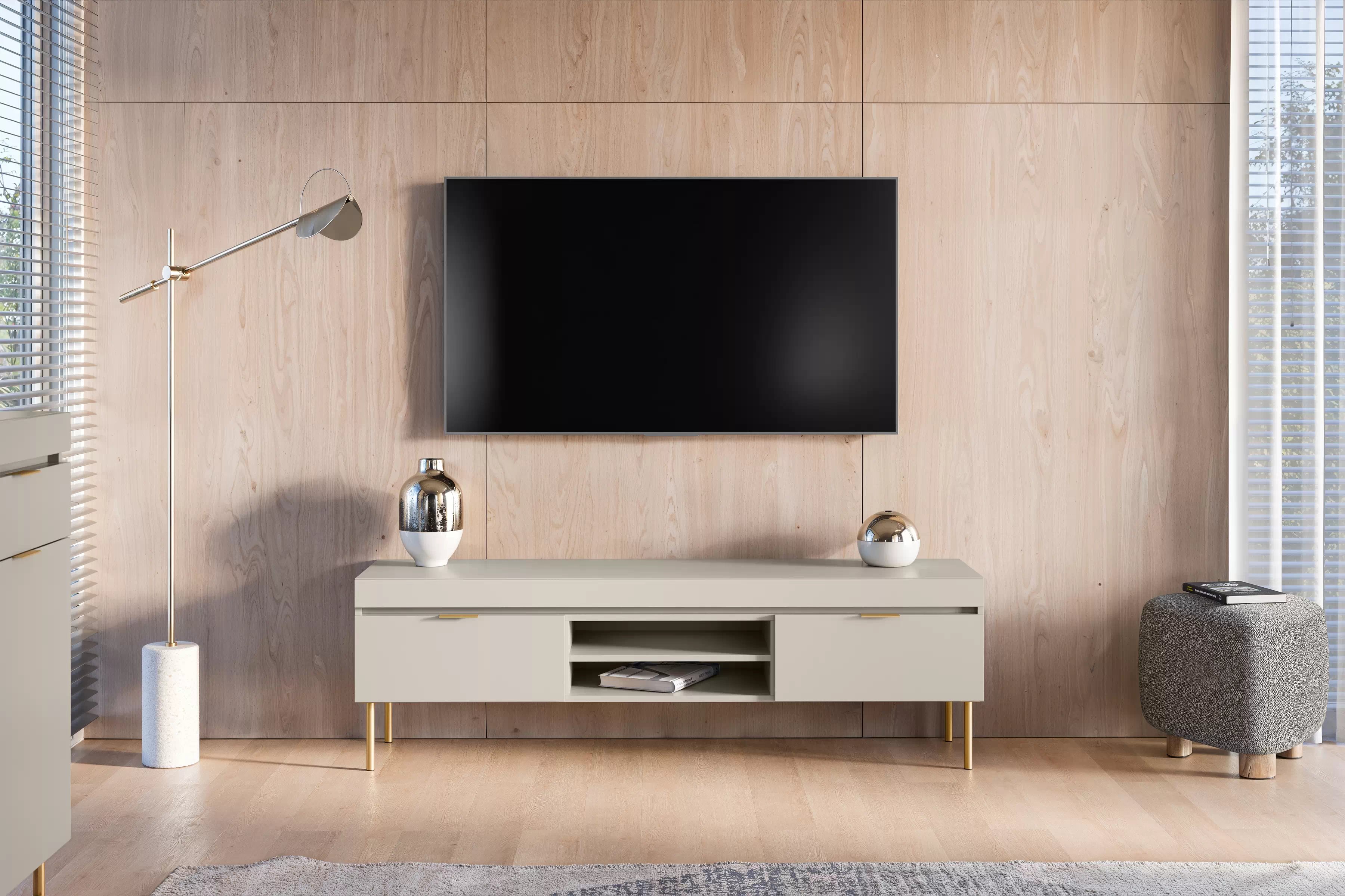 TV stolek Sentia 157 cm - kašmírový / zlatý skříňka RTV Sentia 157 na kovových nohách - kszamir / zlatá 