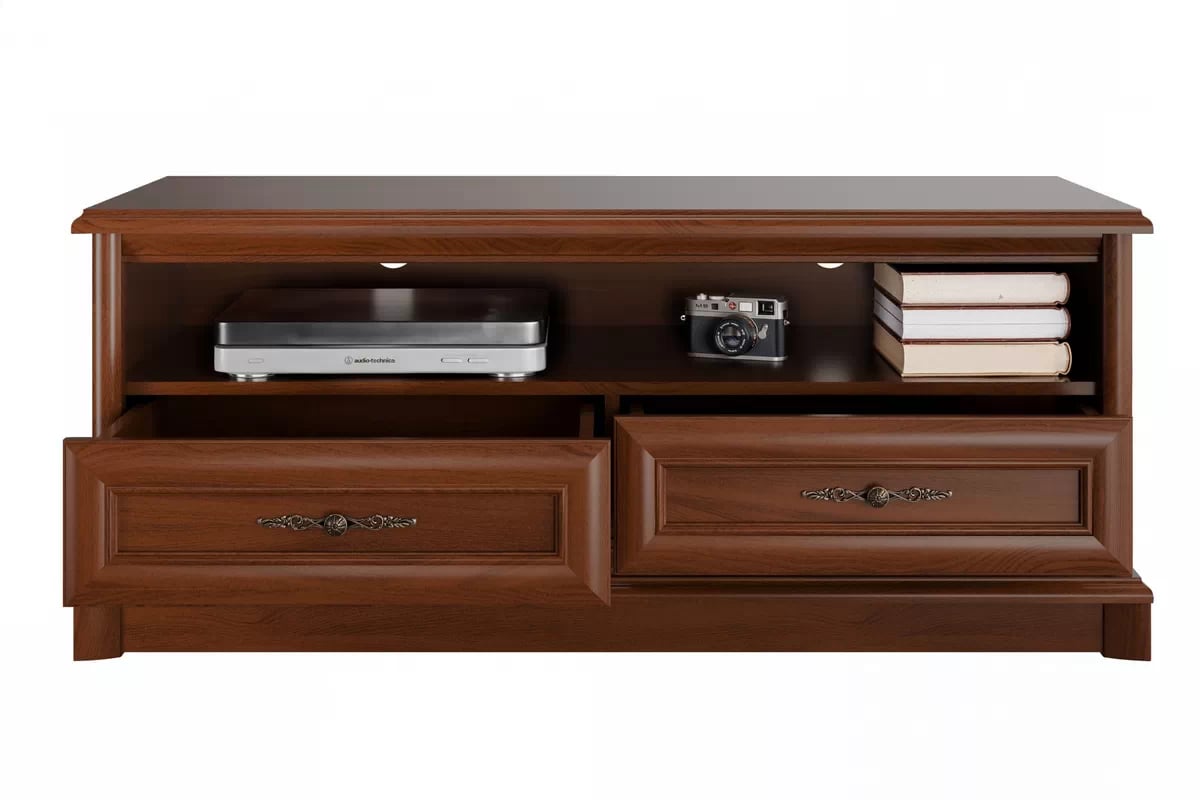 TV stolík Sonata 130 cm - gaštan TV skrinka Sonata so zásuvkami i wneka 130 cm - gaštan szlachetny