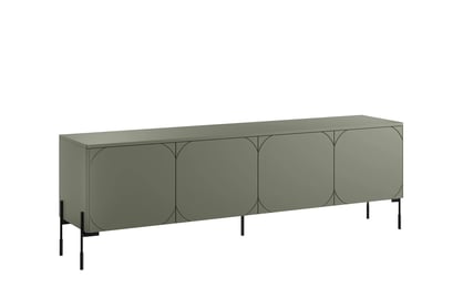 RTV skrinka Sonatia 200 cm štvordverová na kovových nohách - olivová