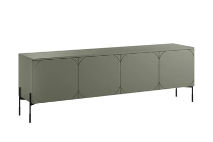 Moderní TV skříňka Sonatia 200 cm se čtyřmi dveřmi na kovových nohách - olivová