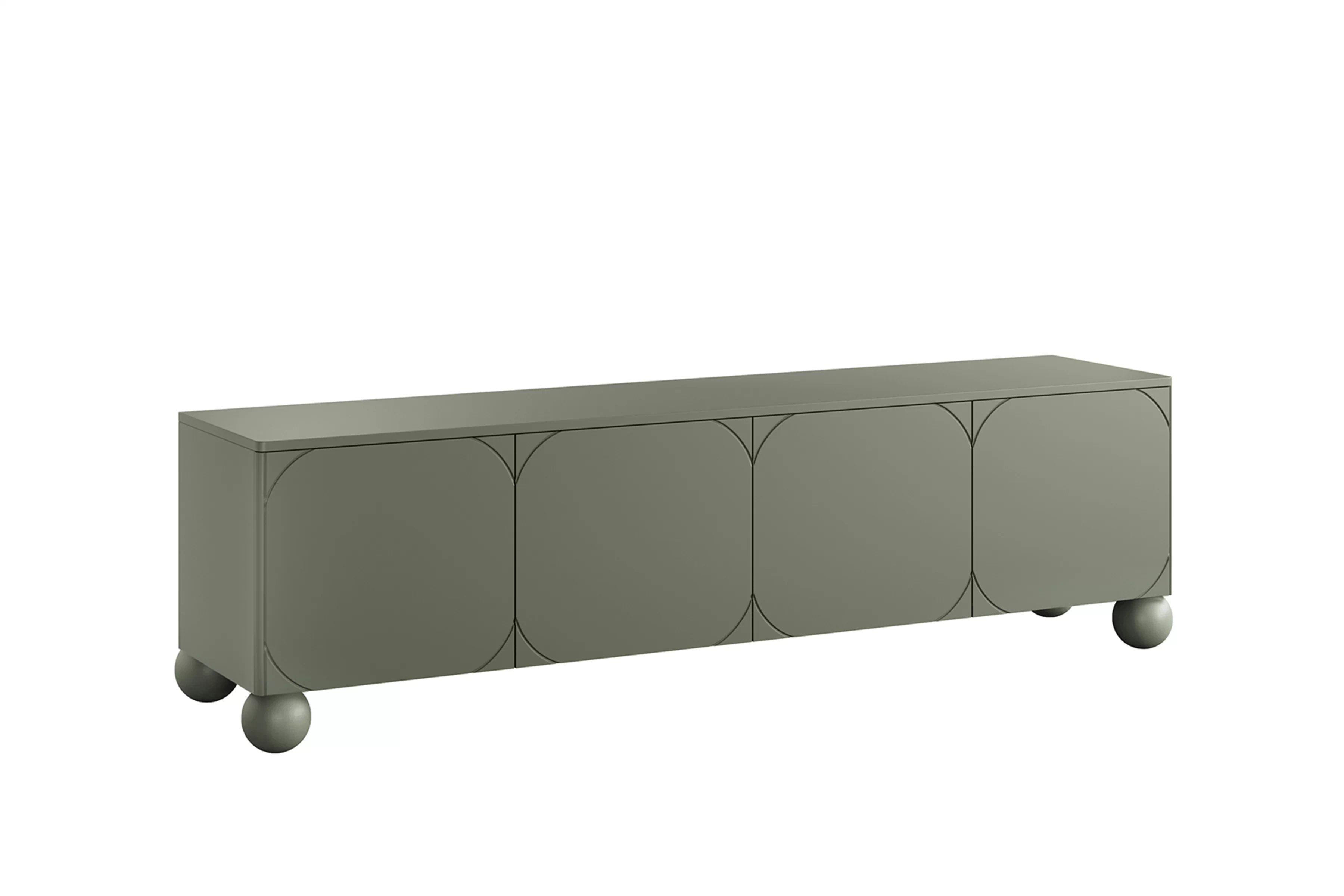 RTV skrinka Sonatia II 200 cm so štyrmi dverami na guľatých nohách - olivová TV skrinka Sonatia II 200 cm štvordverová na nogach kulach - Oliva