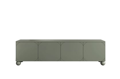 RTV skrinka Sonatia II 200 cm so štyrmi dverami na guľatých nohách - olivová TV skrinka Sonatia II 200 cm štvordverová na nogach kulach - Oliva