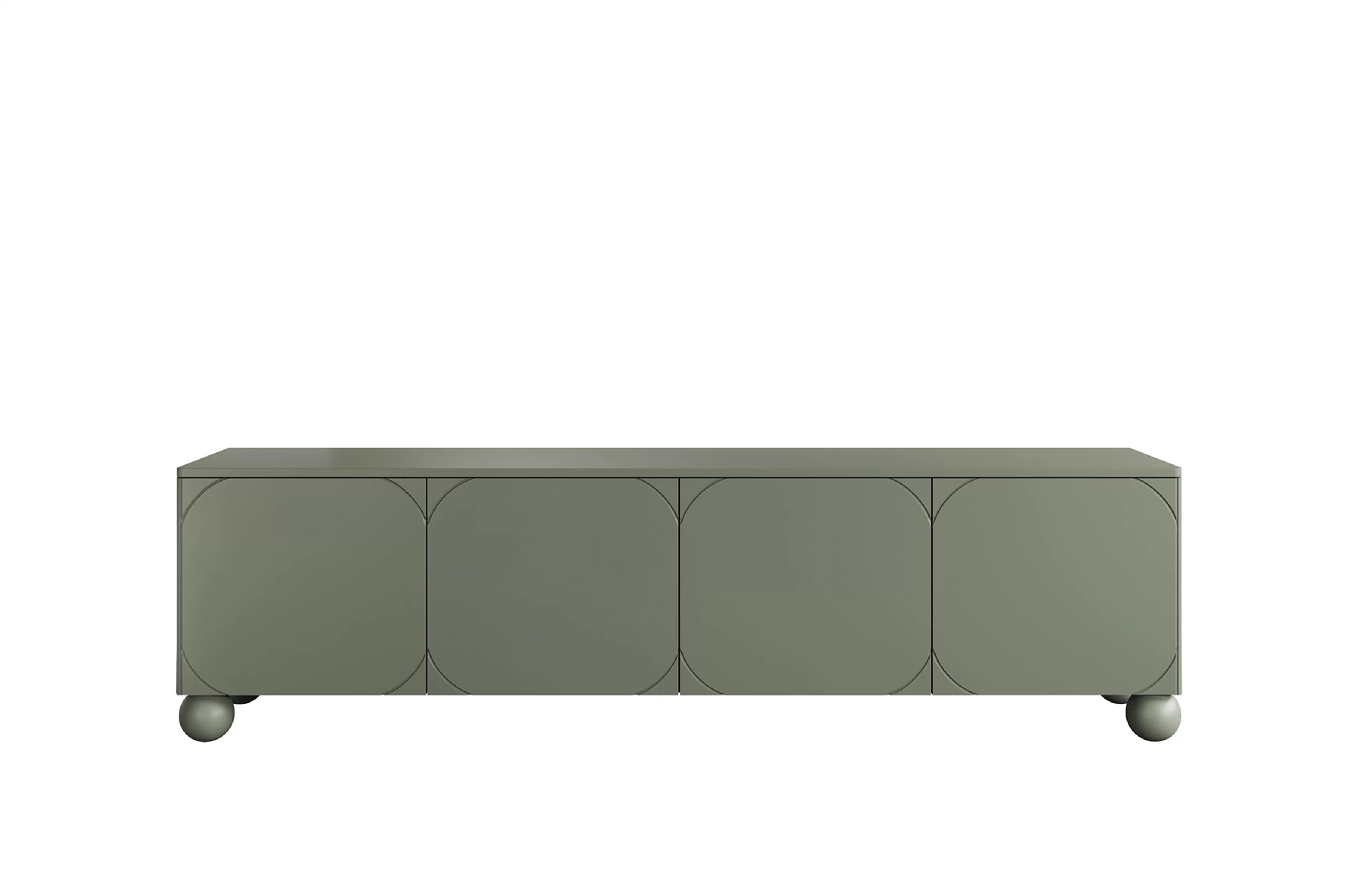 RTV skrinka Sonatia II 200 cm so štyrmi dverami na guľatých nohách - olivová TV skrinka Sonatia II 200 cm štvordverová na nogach kulach - Oliva