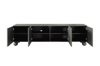 RTV skrinka Sonatia II 200 cm so štyrmi dverami na guľatých nohách - olivová TV skrinka Sonatia II 200 cm štvordverová na nogach kulach - Oliva