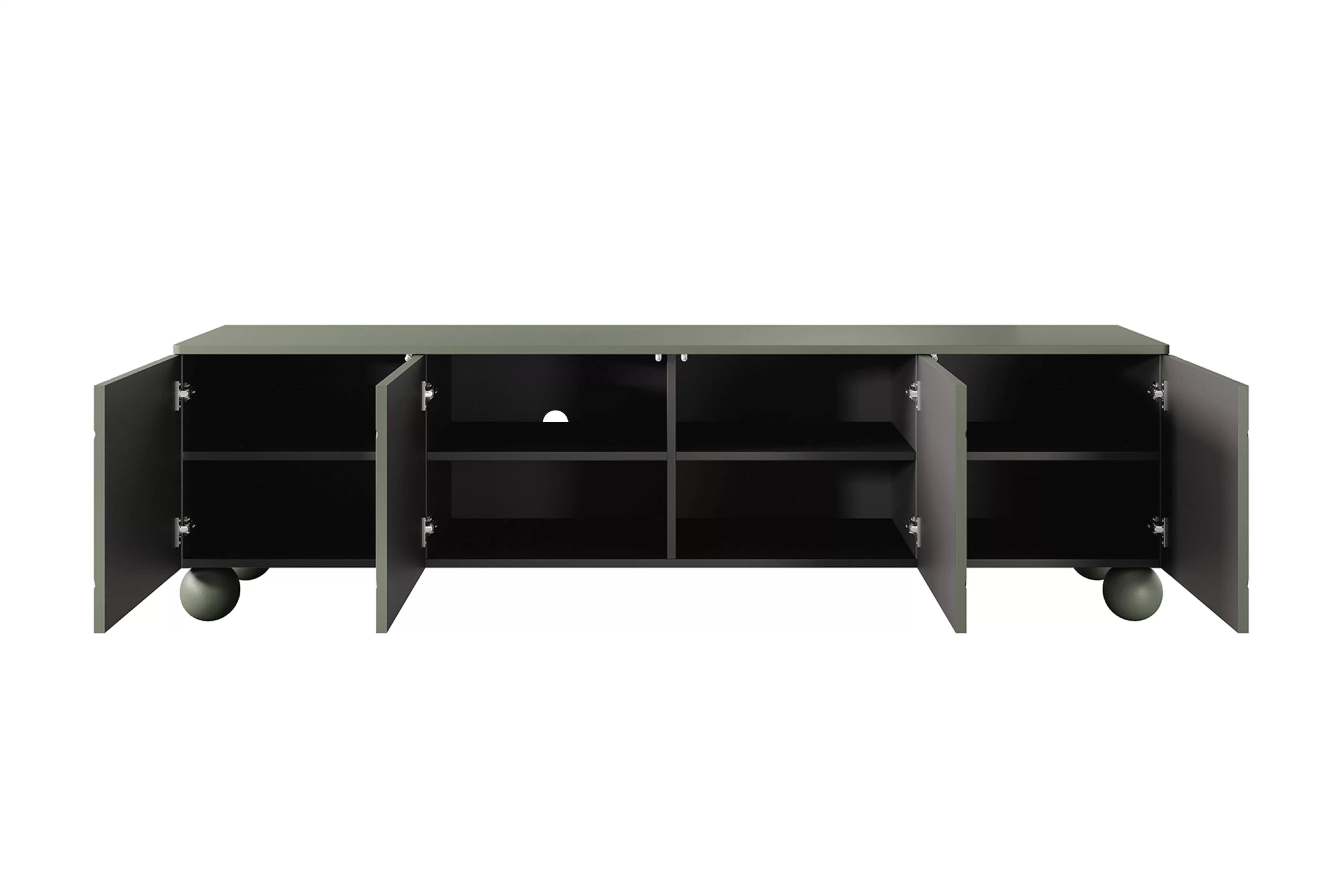 RTV skrinka Sonatia II 200 cm so štyrmi dverami na guľatých nohách - olivová TV skrinka Sonatia II 200 cm štvordverová na nogach kulach - Oliva