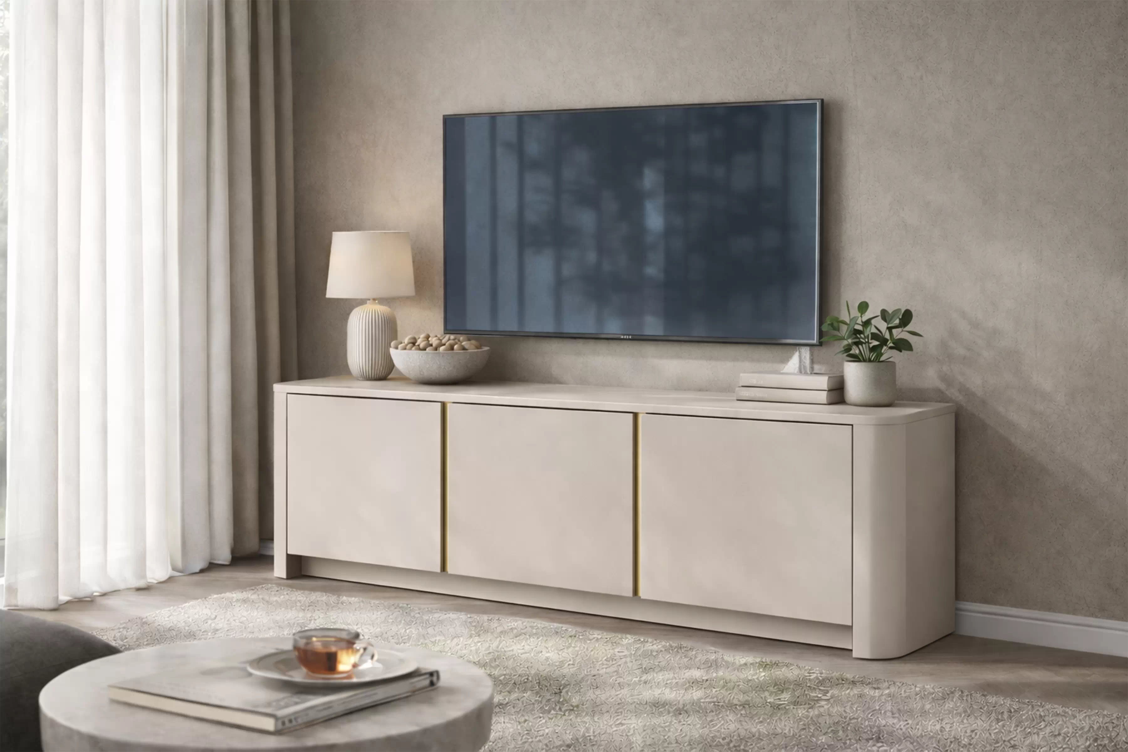 TV stolík Sorrenti 168 cm - kašmírová / zlatá TV skrinka Sorrenti 168 cm - kašmír / zlaté