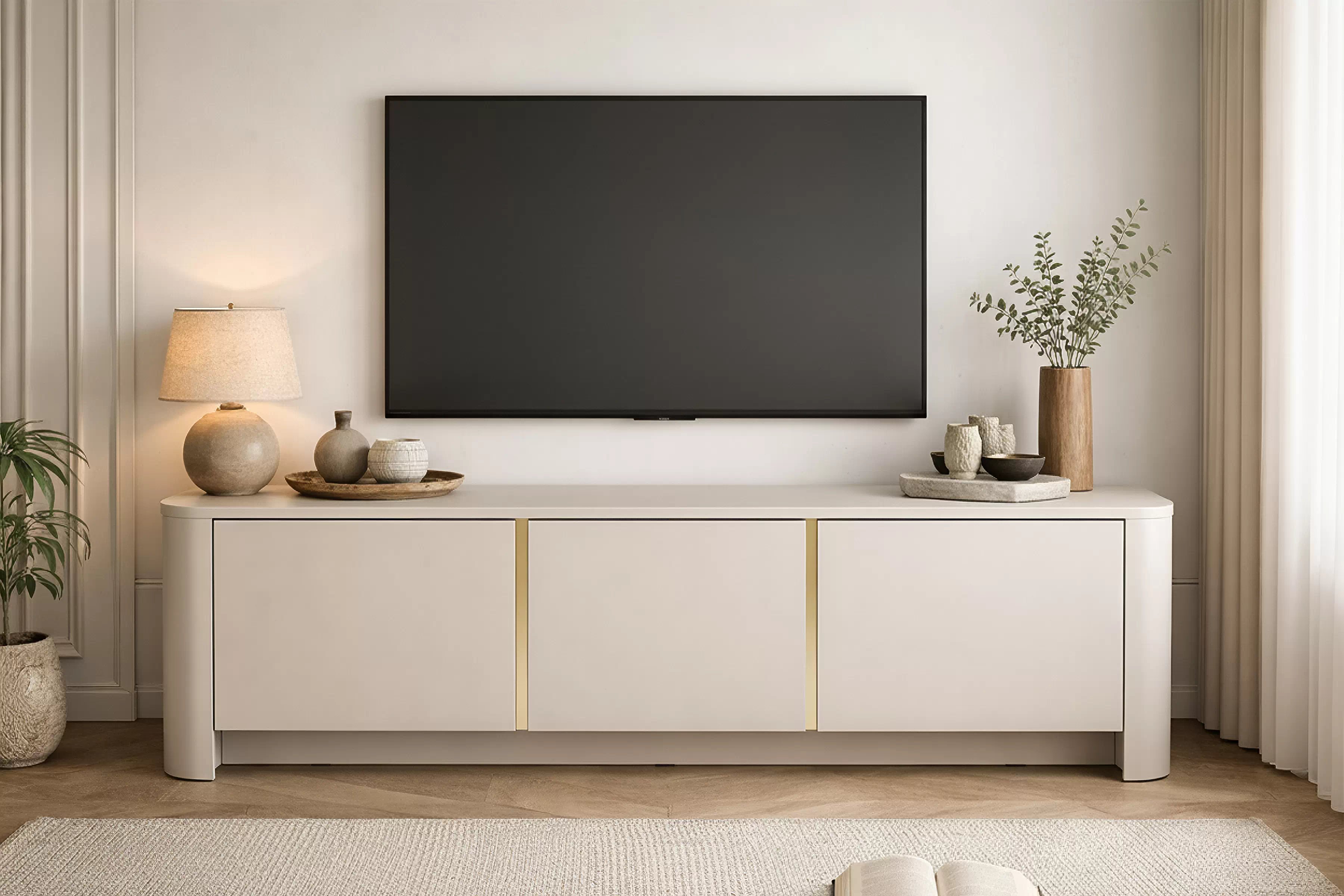 TV stolík Sorrenti 168 cm - kašmírová / zlatá TV skrinka Sorrenti 168 cm - kašmír / zlaté