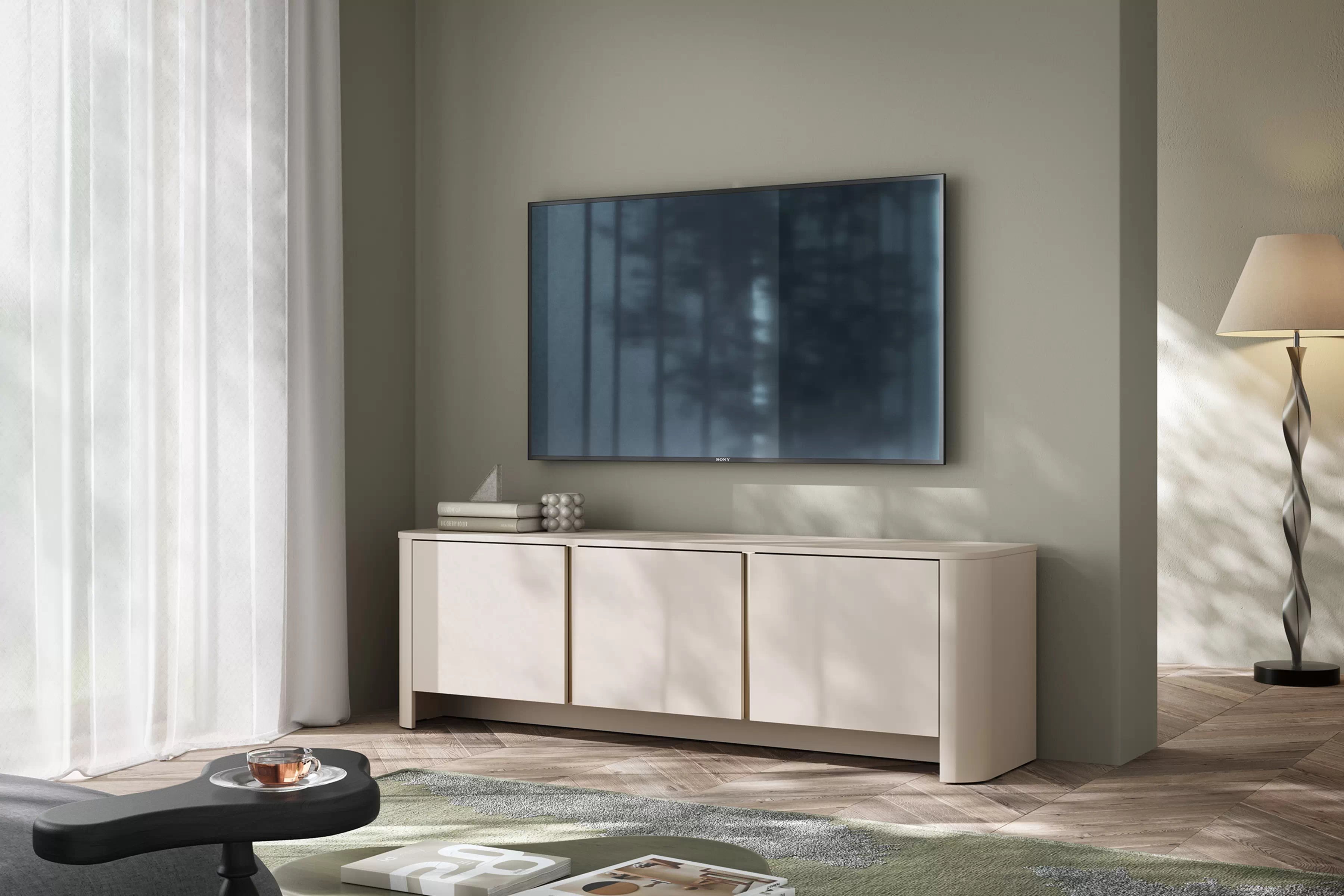 TV stolík Sorrenti 168 cm - kašmírová / zlatá TV skrinka Sorrenti 168 cm - kašmír / zlaté