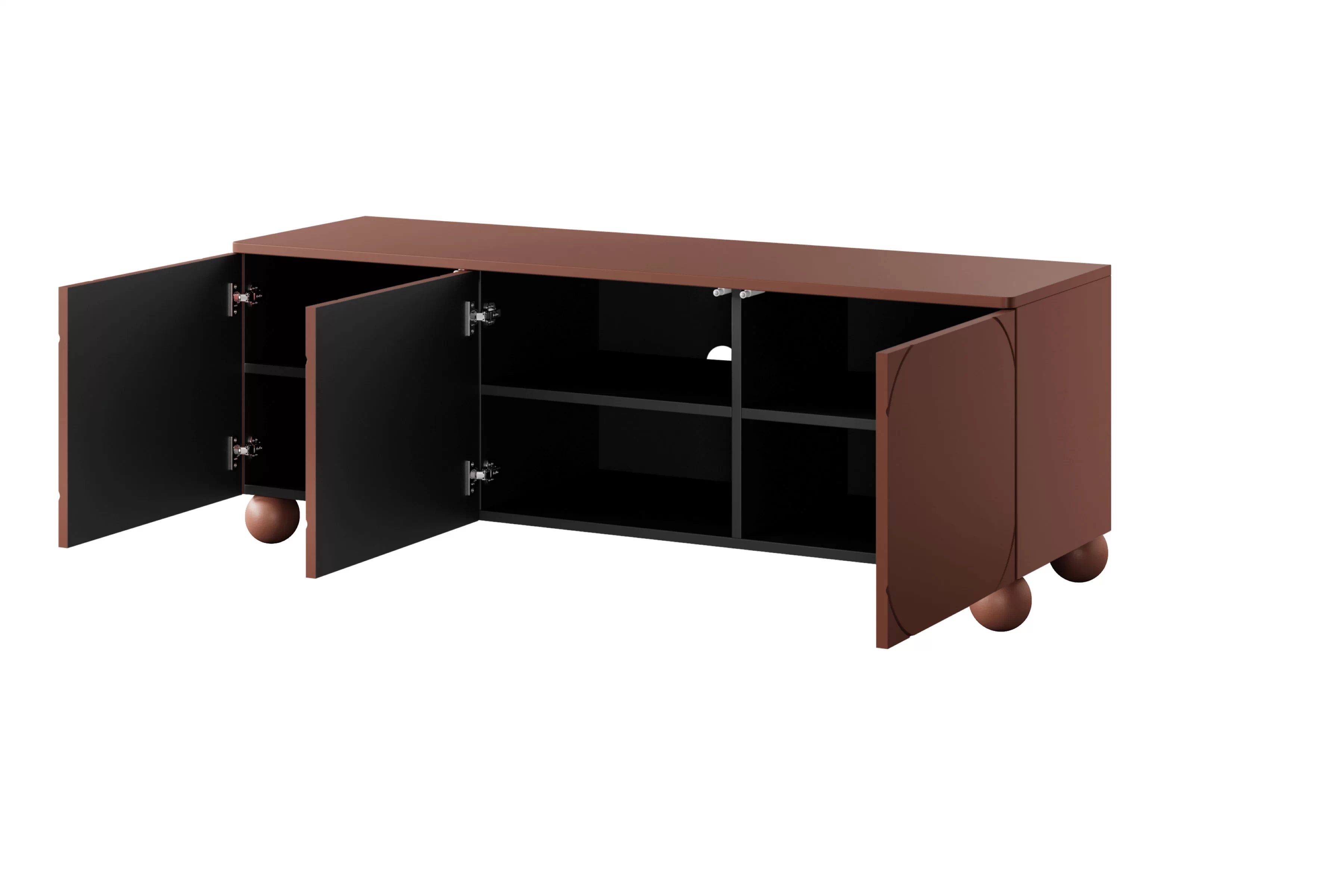 RTV skrinka s tromi dverami Sonatia II 150 cm na guľových nohách - burgund TV skrinka trojdverová Sonatia II 150 cm na nogach kulach - burgund