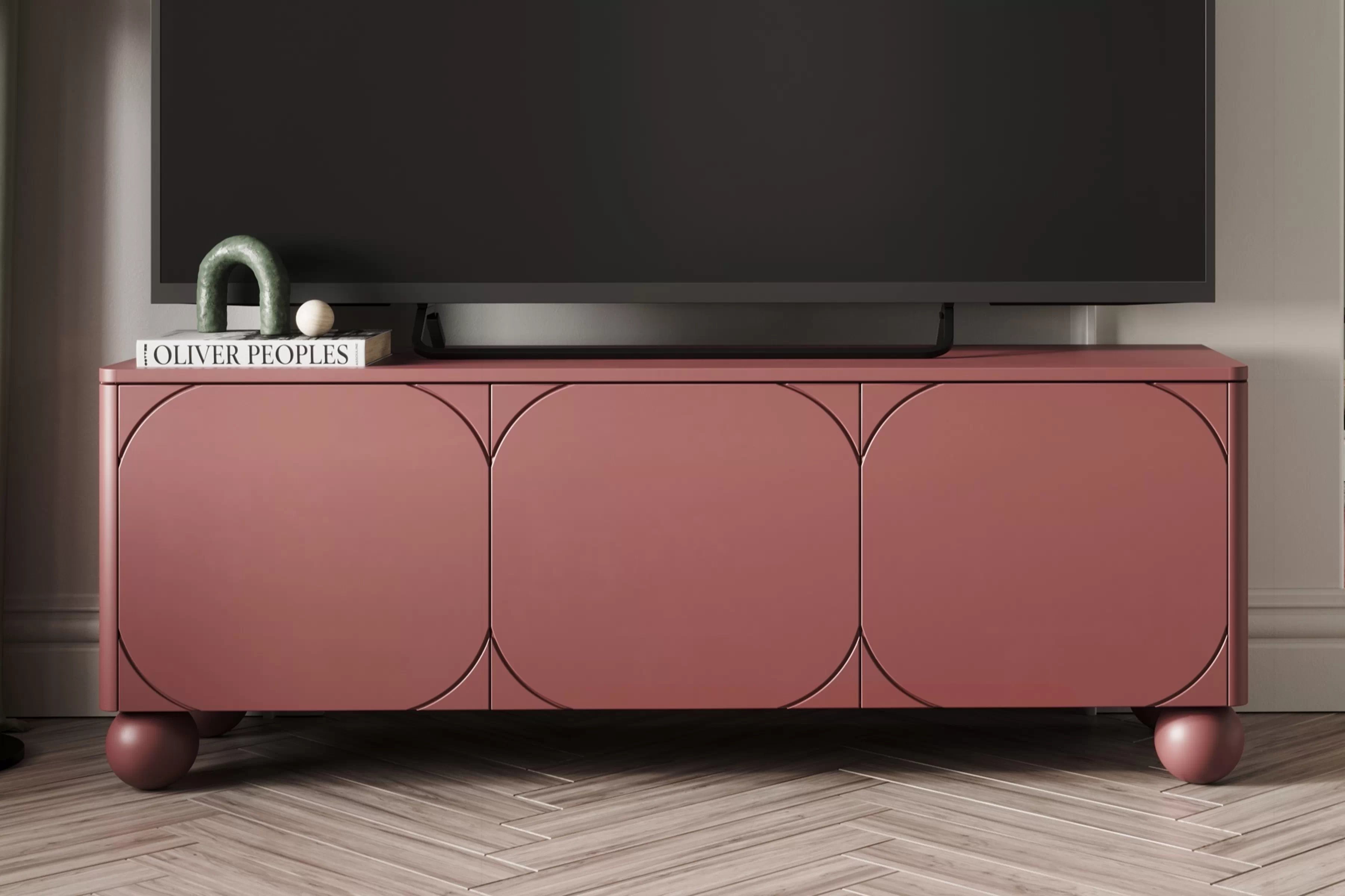 TV skrinka trojdverová Sonatia II na guľatých nohách 150 cm - bordová TV skrinka trojdverová Sonatia II na nogach kulach 150 cm - burgund